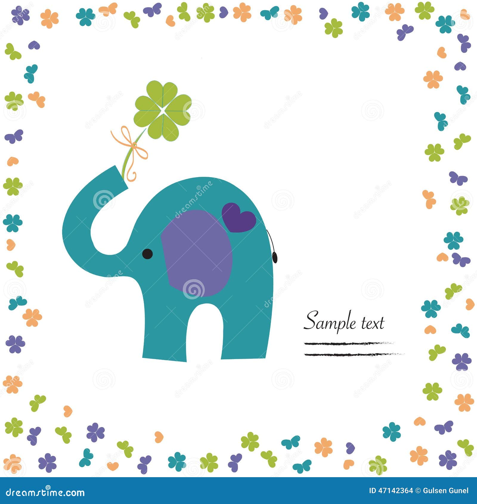 Elephant with Clover Vector Good Luck Greeting Stock Vector