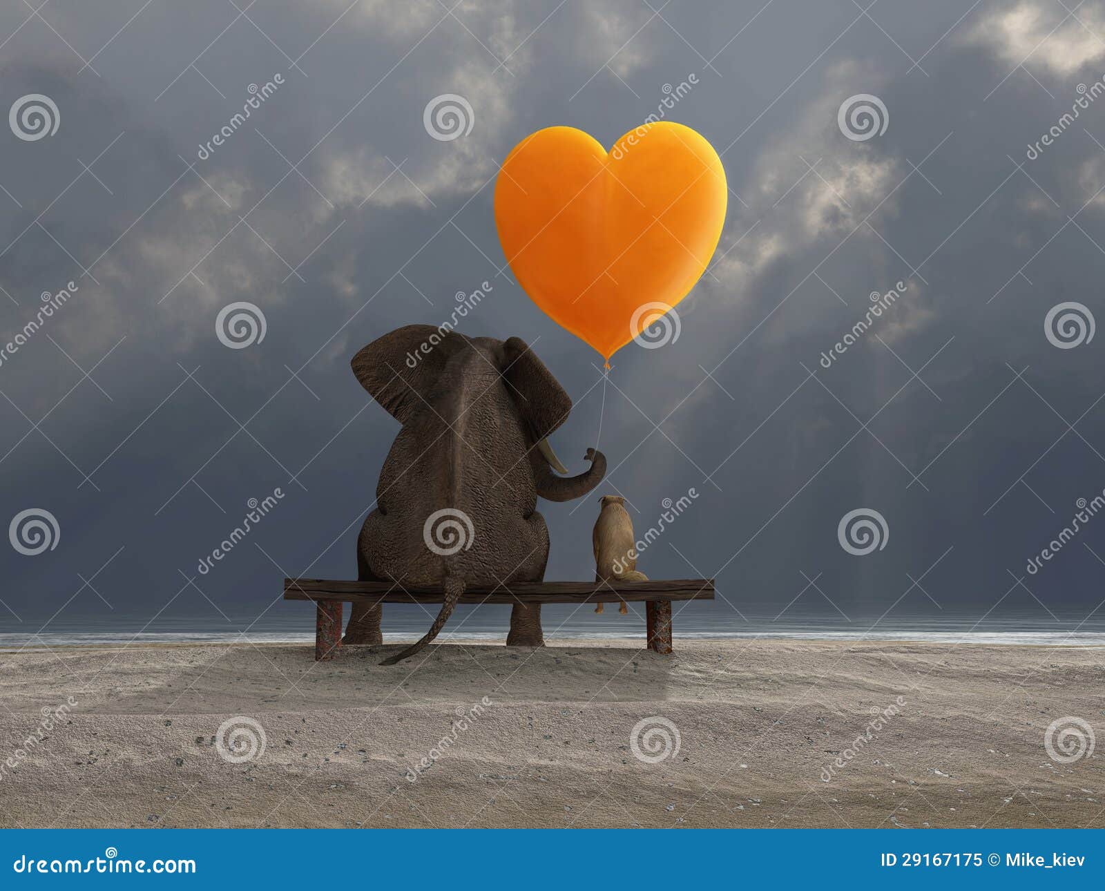 elephant and dog holding a heart d balloon