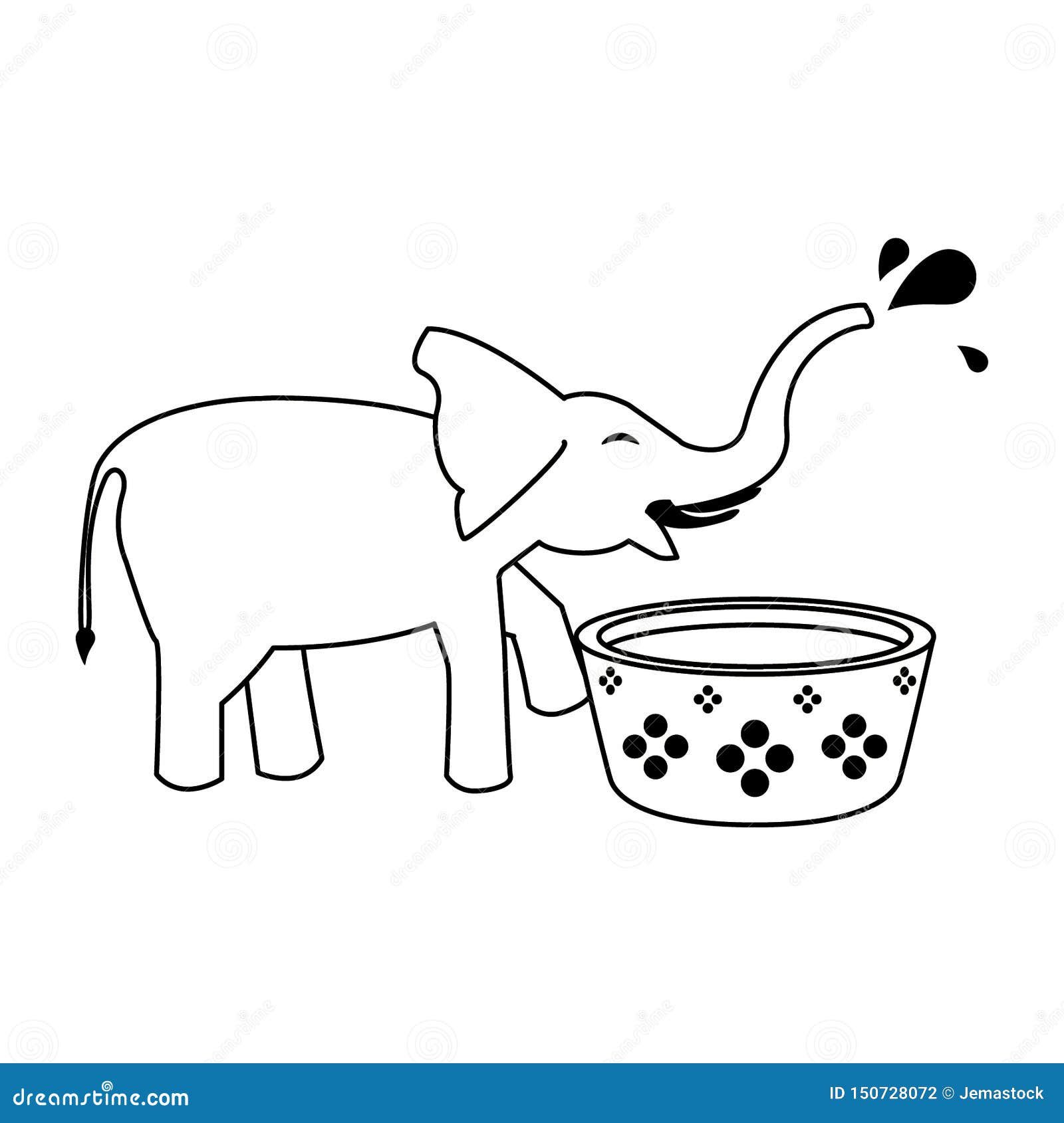 Elephant Drinking Water from Pot Cartoon in Black and White Stock Vector -  Illustration of white, wild: 150728072