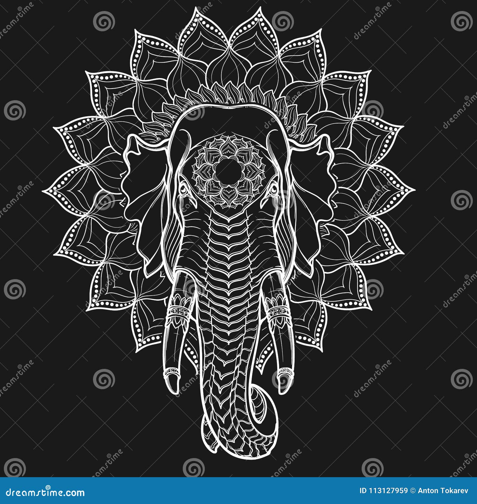 Elephant Head On Lotus Mandala Popular Motiff In Asian Arts And