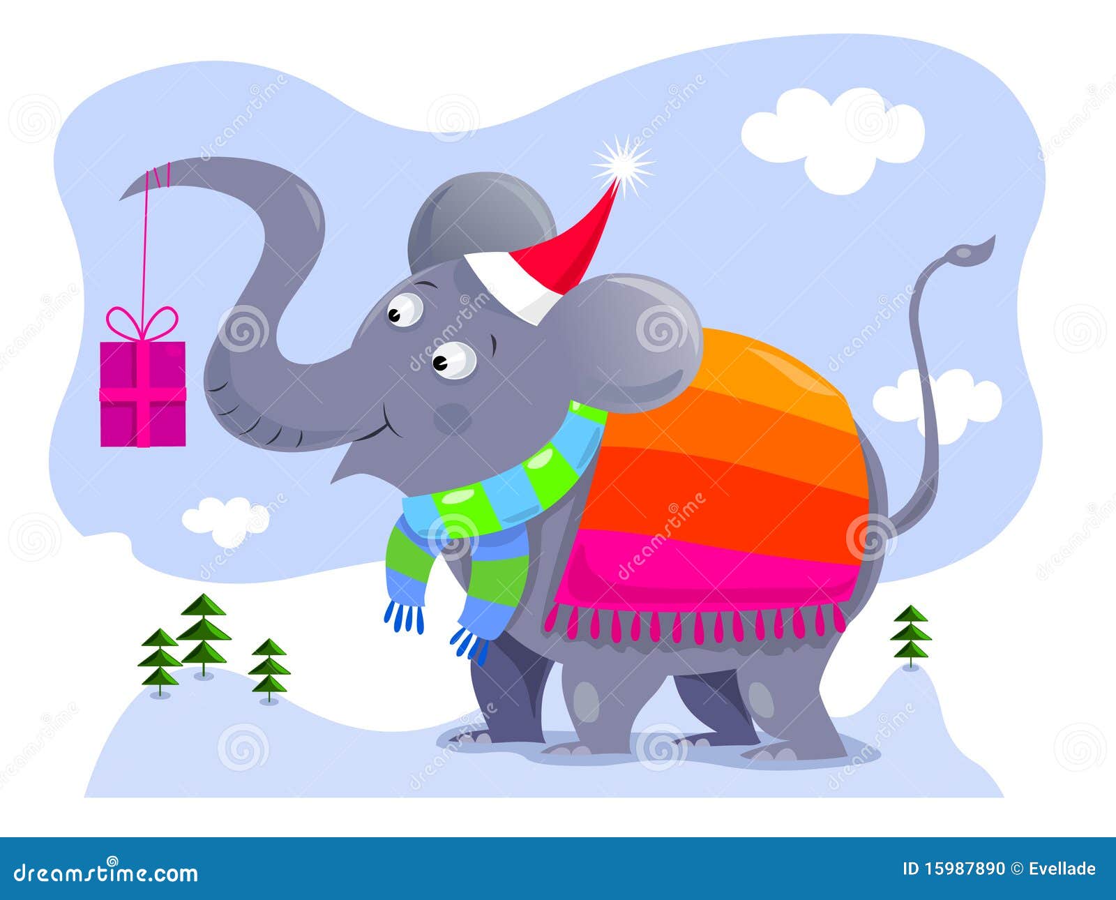 Download Elephant Holding Christmas Gift Stock Vector Illustration of scarf mammal