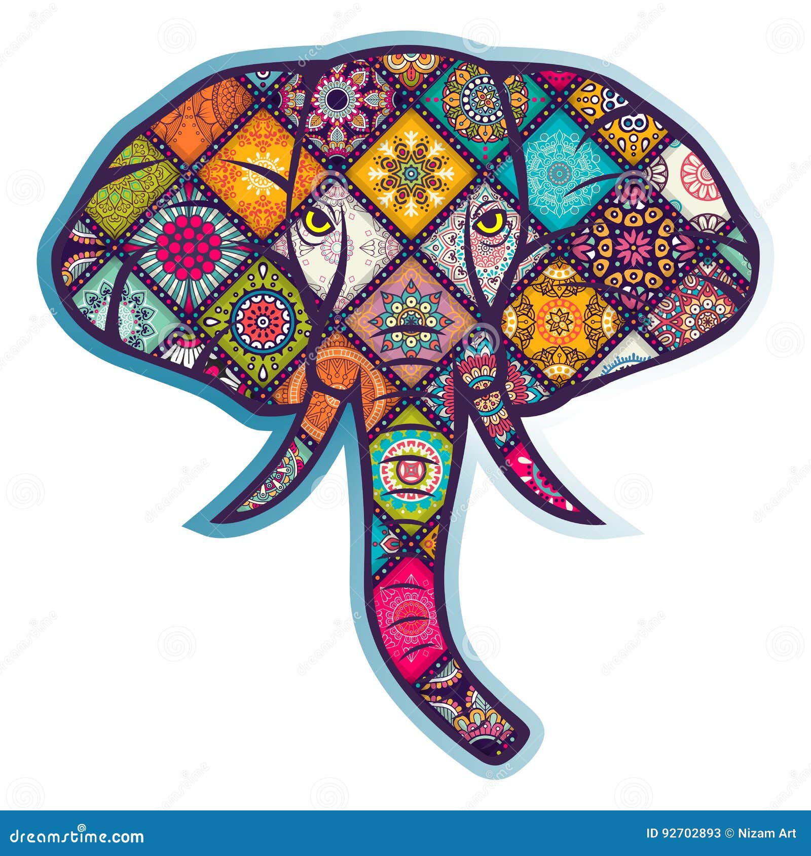 Elephant ornament vector stock vector. Illustration of artistic - 92702893