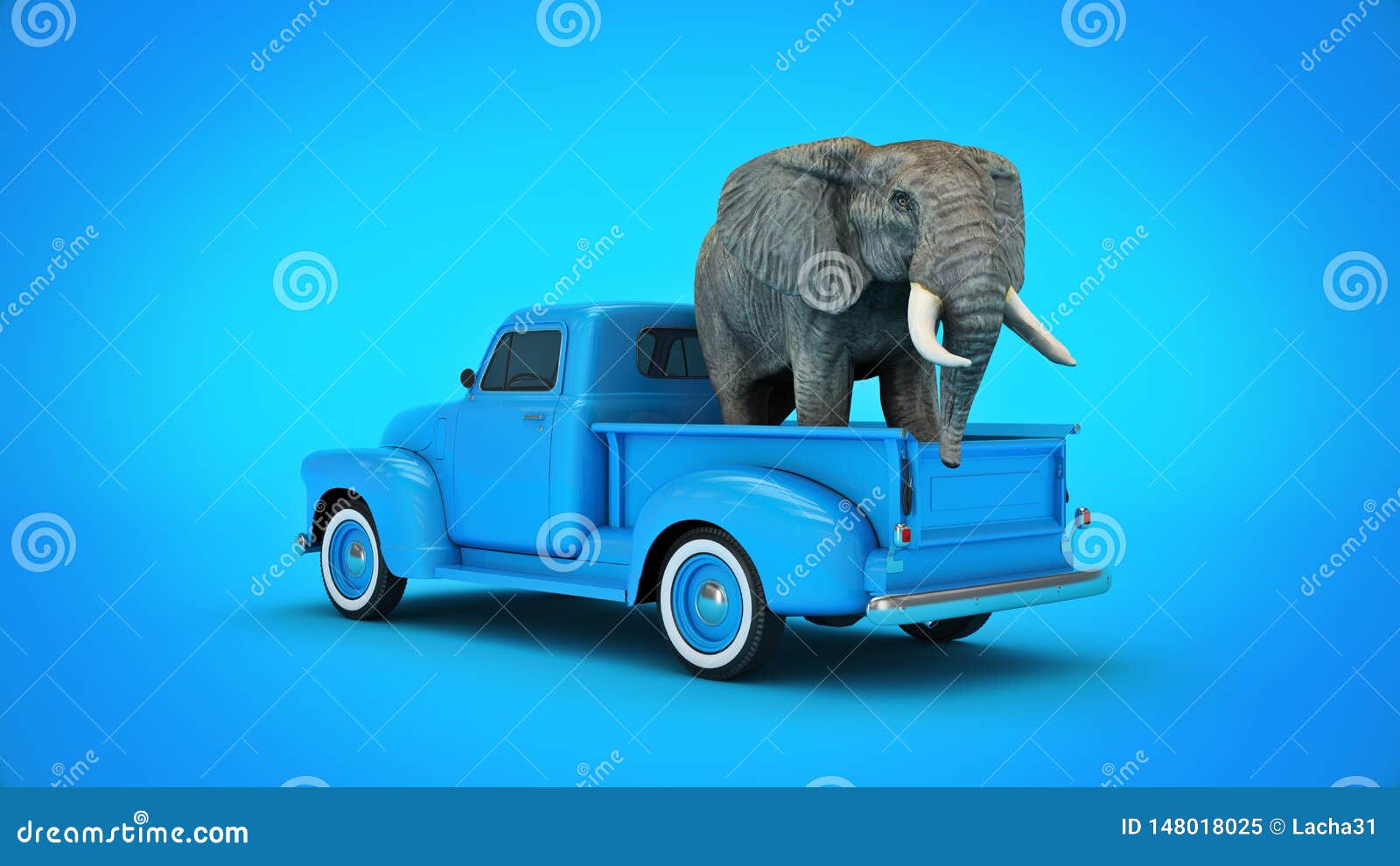 Elephant in a Pickup. 3d Rendering Stock Illustration Illustration of