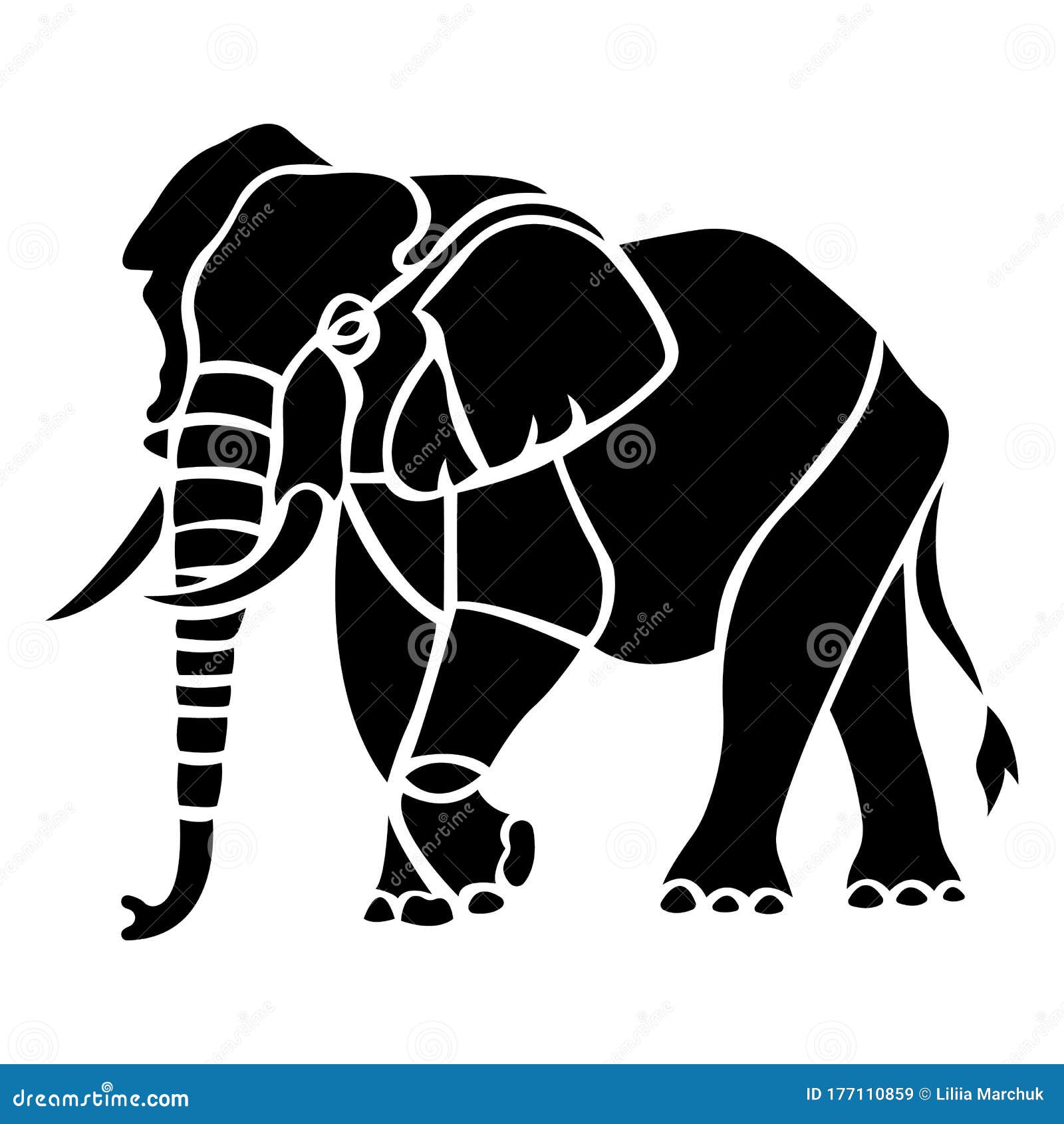 Elephant is a Silhouette of Black Color Drawn by Various Lines in a Flat  Style. Tattoo, Animal Logo, Fashion Design, Emblem Stock Vector -  Illustration of label, decorative: 177110859