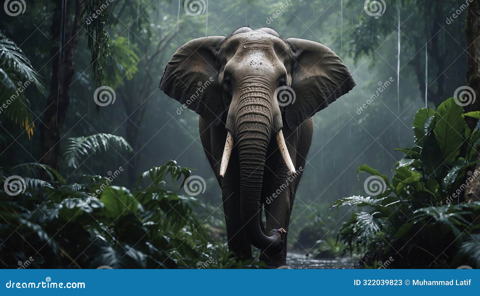 an elephant stands in the middle of a dense rainforest