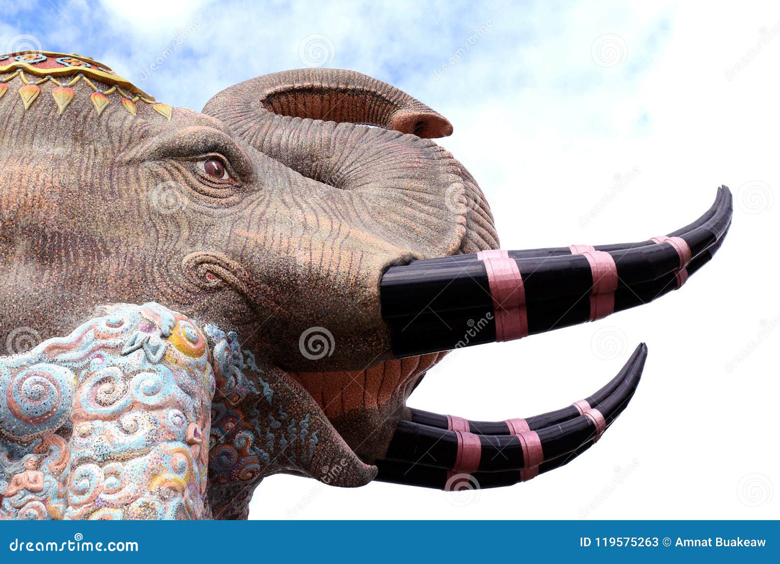 Elephant Statue, Statue of Elephant Face Marble Texture on Sky Blue