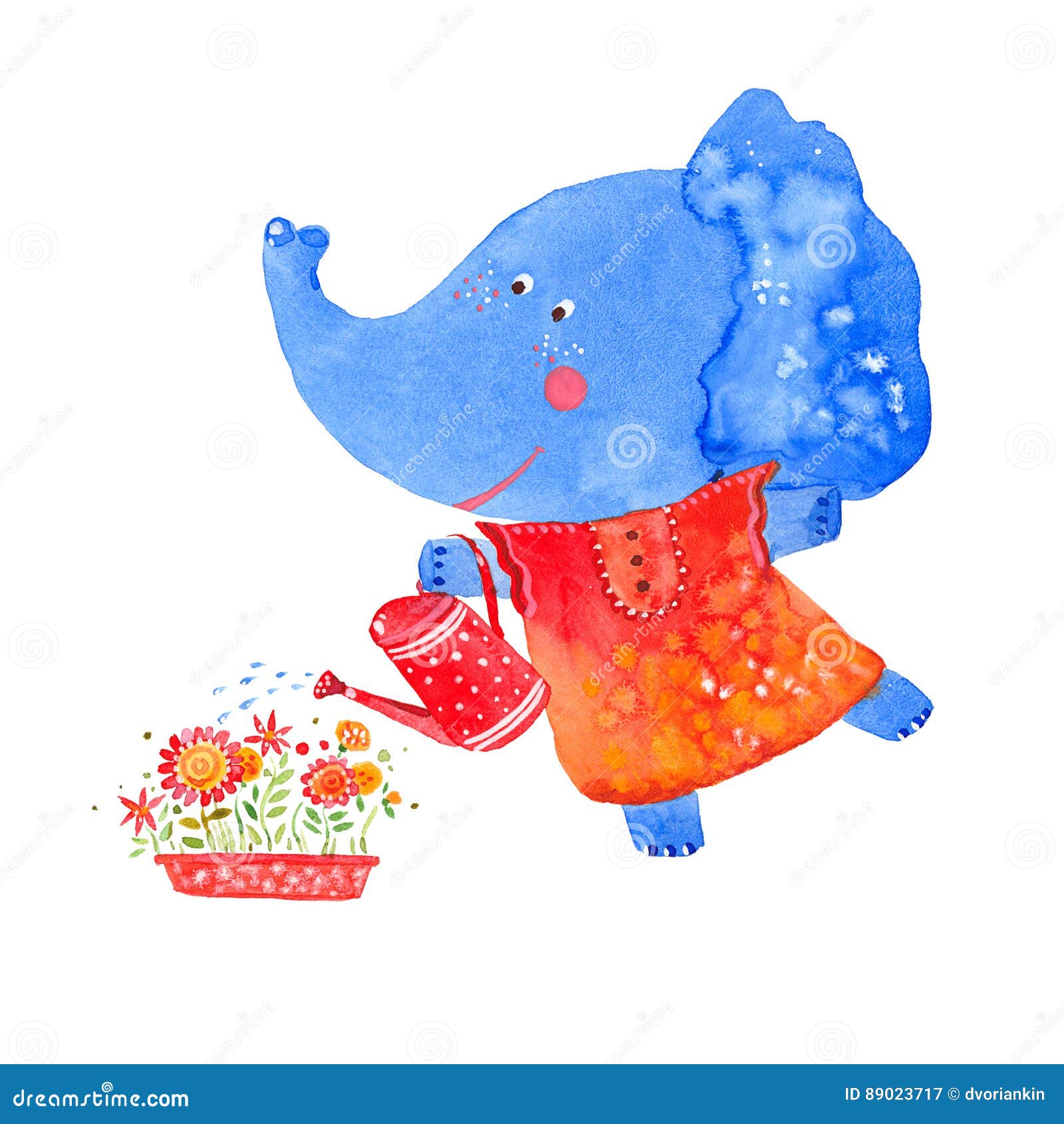 Elephant watering flowers stock illustration. Illustration of smiling ...