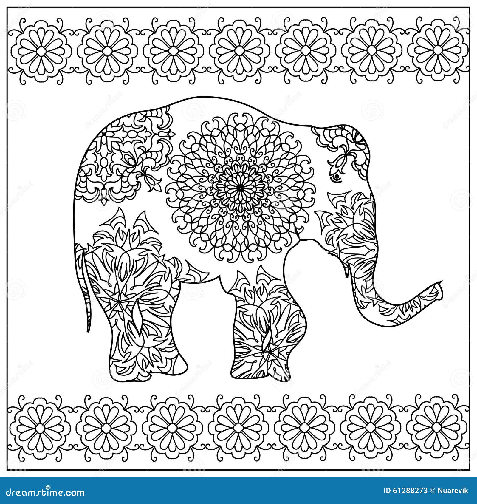 Elephant Zentangle Coloring Page Stock Illustration - Illustration of