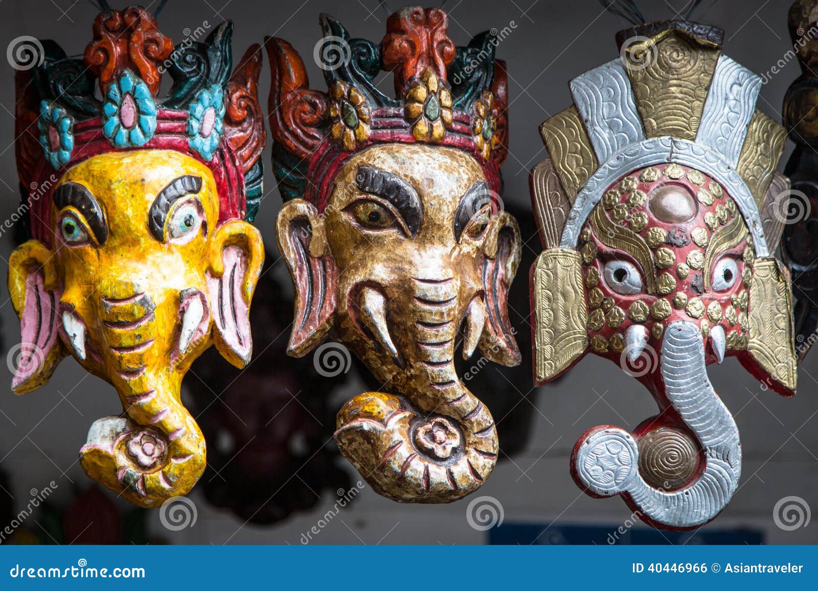 3 elephants, nepalese masks