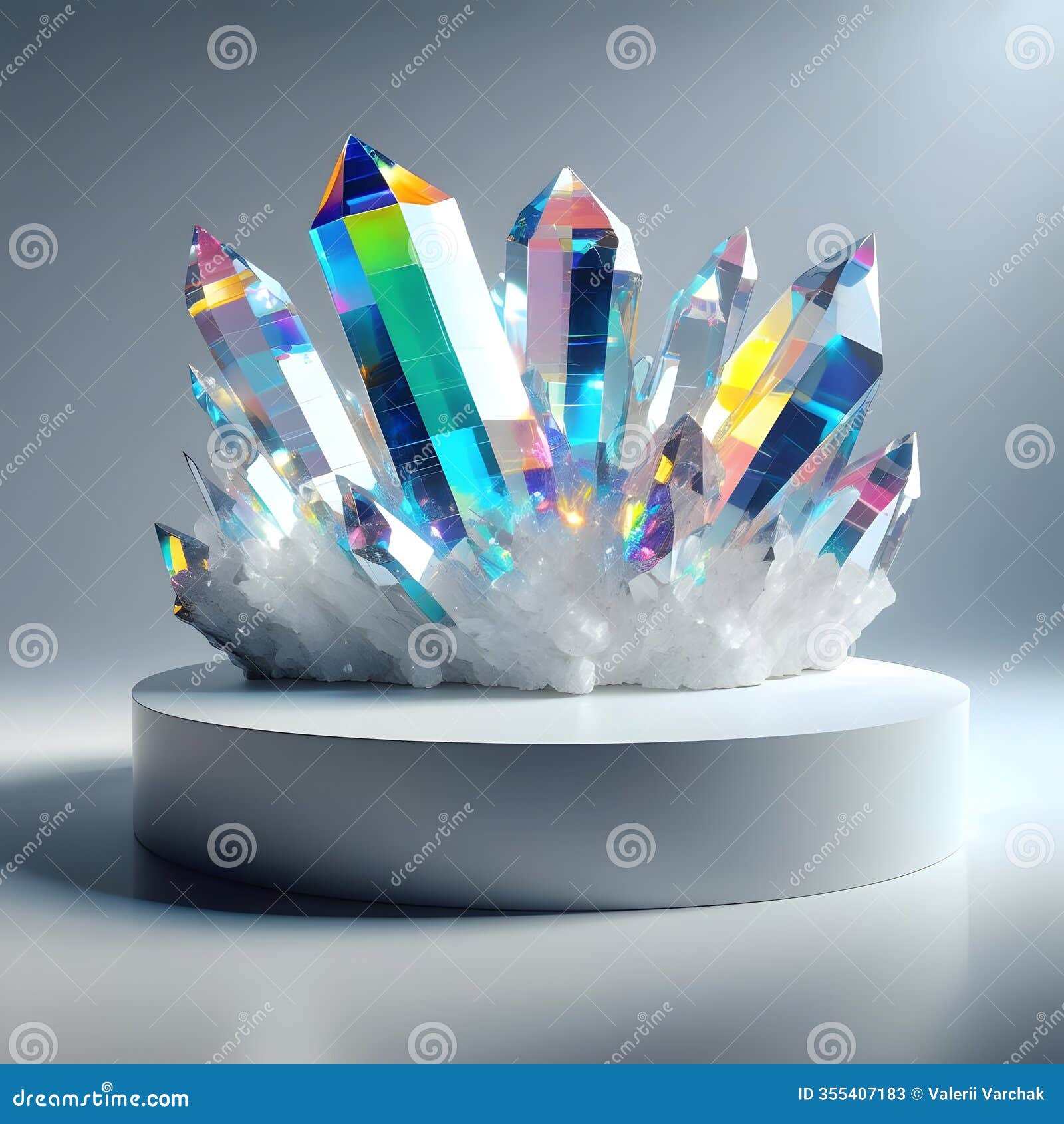 shimmering crystal podium dynamic  with vibrant prismatic style