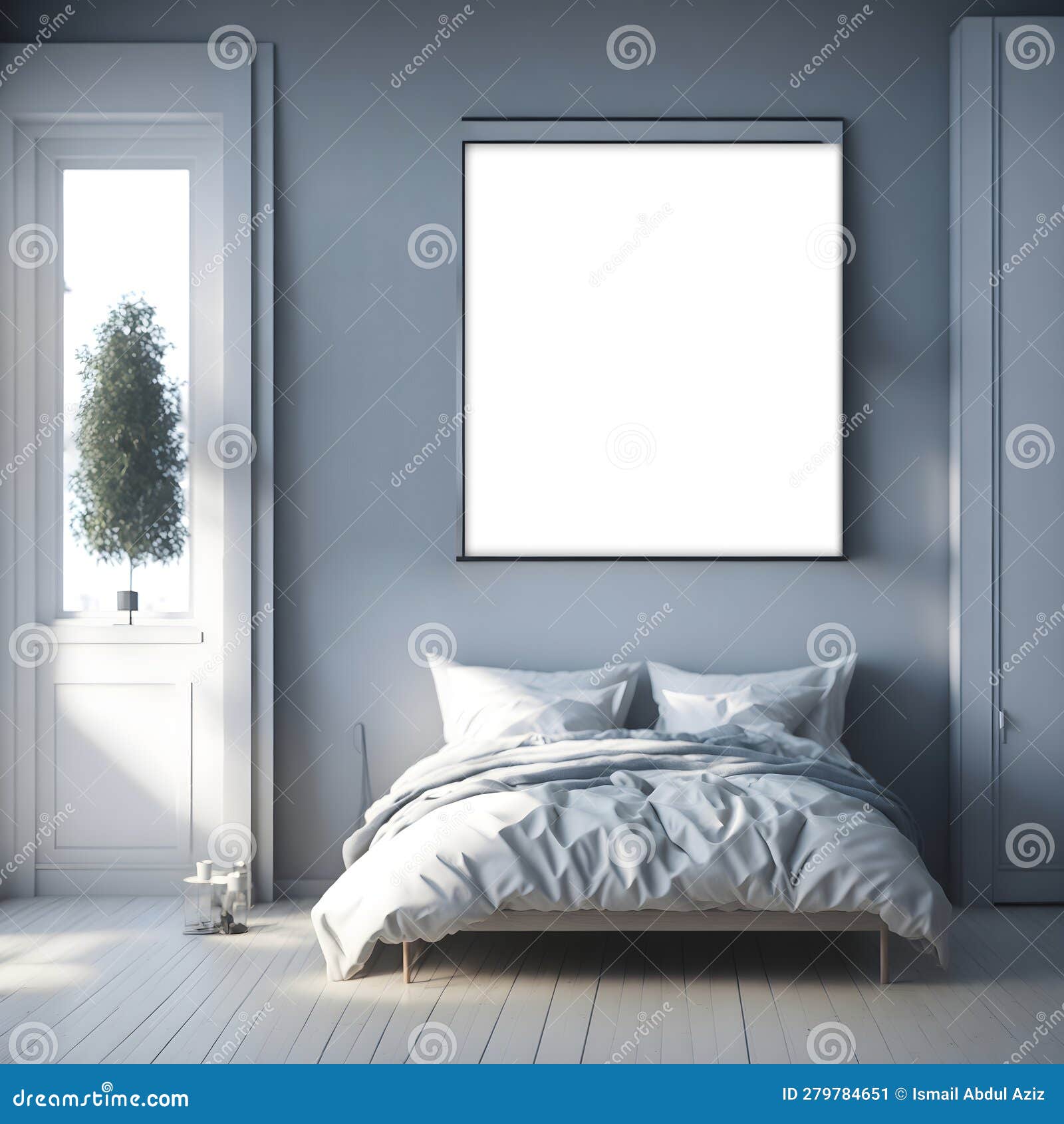 elevate your bedroom decor: mock-up poster frame in scandinavian style, 3d realistic render interior 