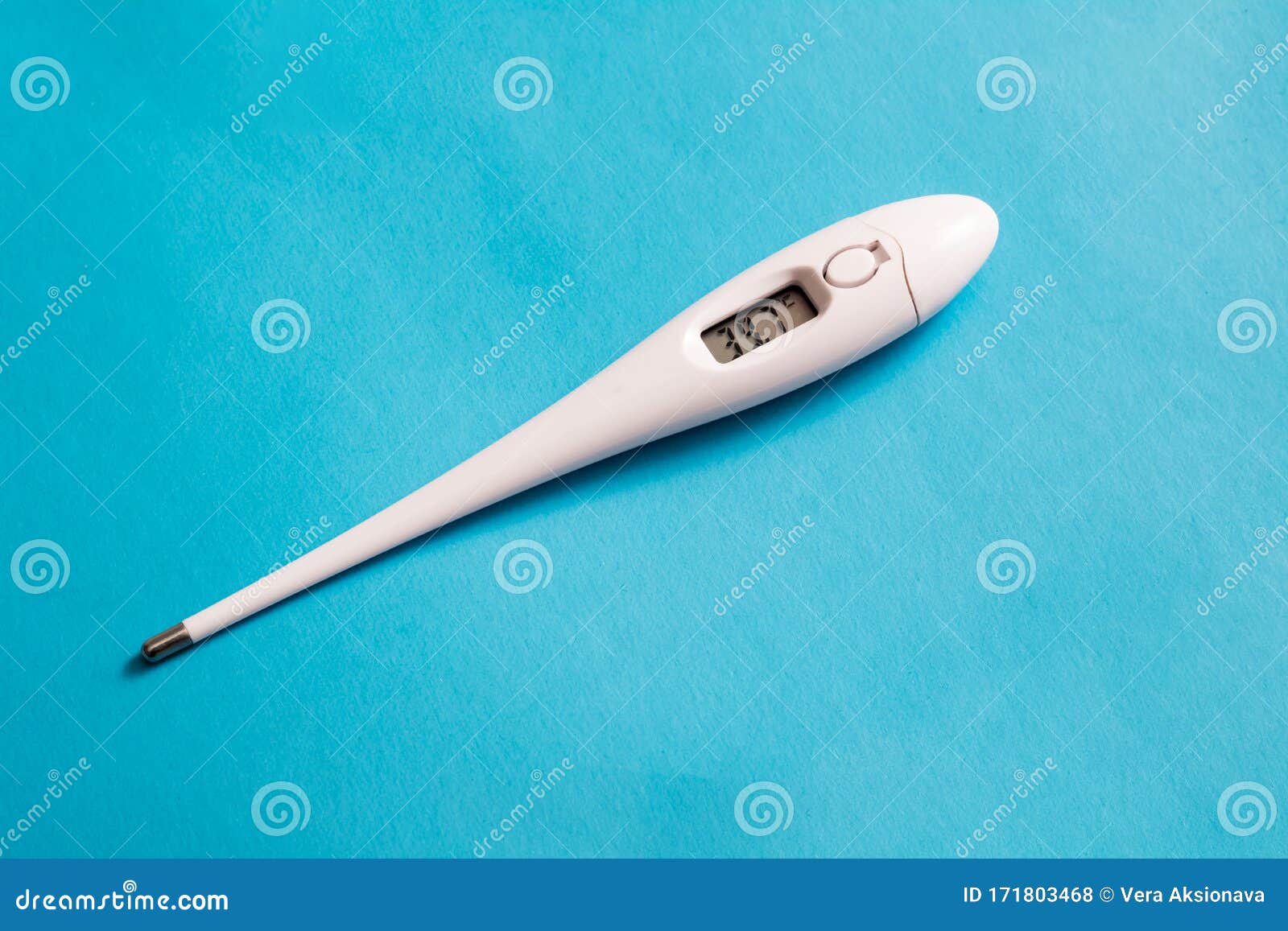 Elevated Temperature on an Electronic Thermometer Close Up Stock Photo