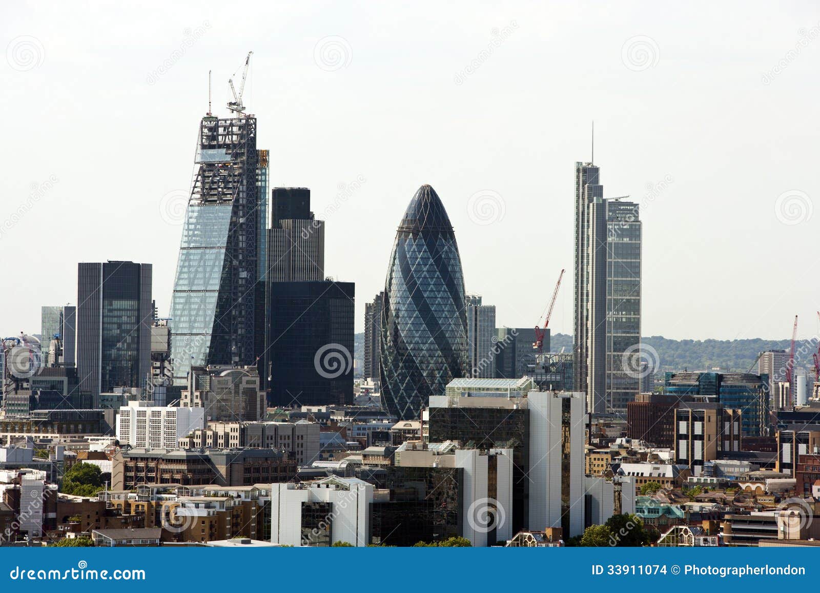 Elevated View of the Gherkin and Surrounding Buildings, London ...