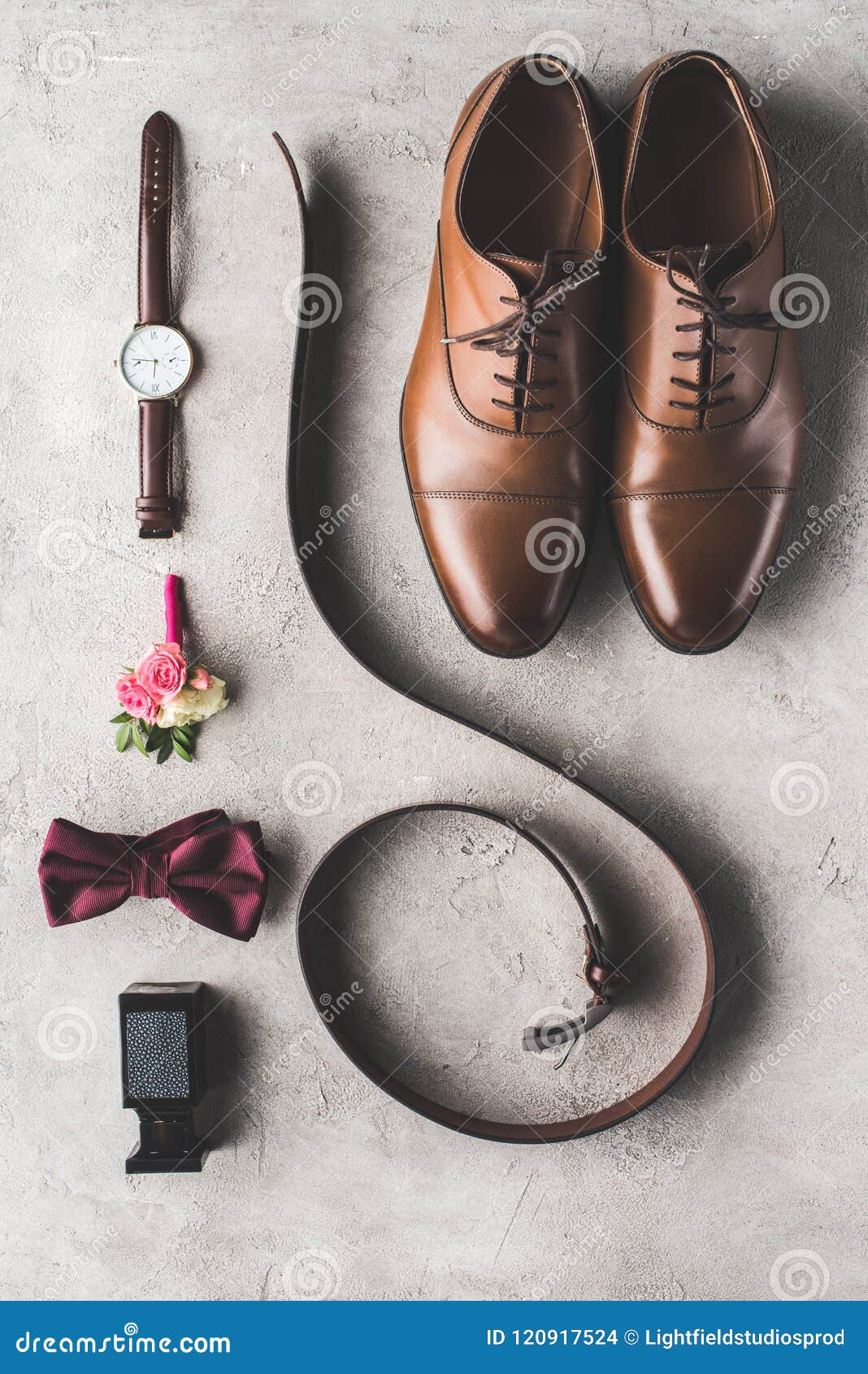 Elevated View of Male Wedding Accessories for Groom Stock Photo - Image ...