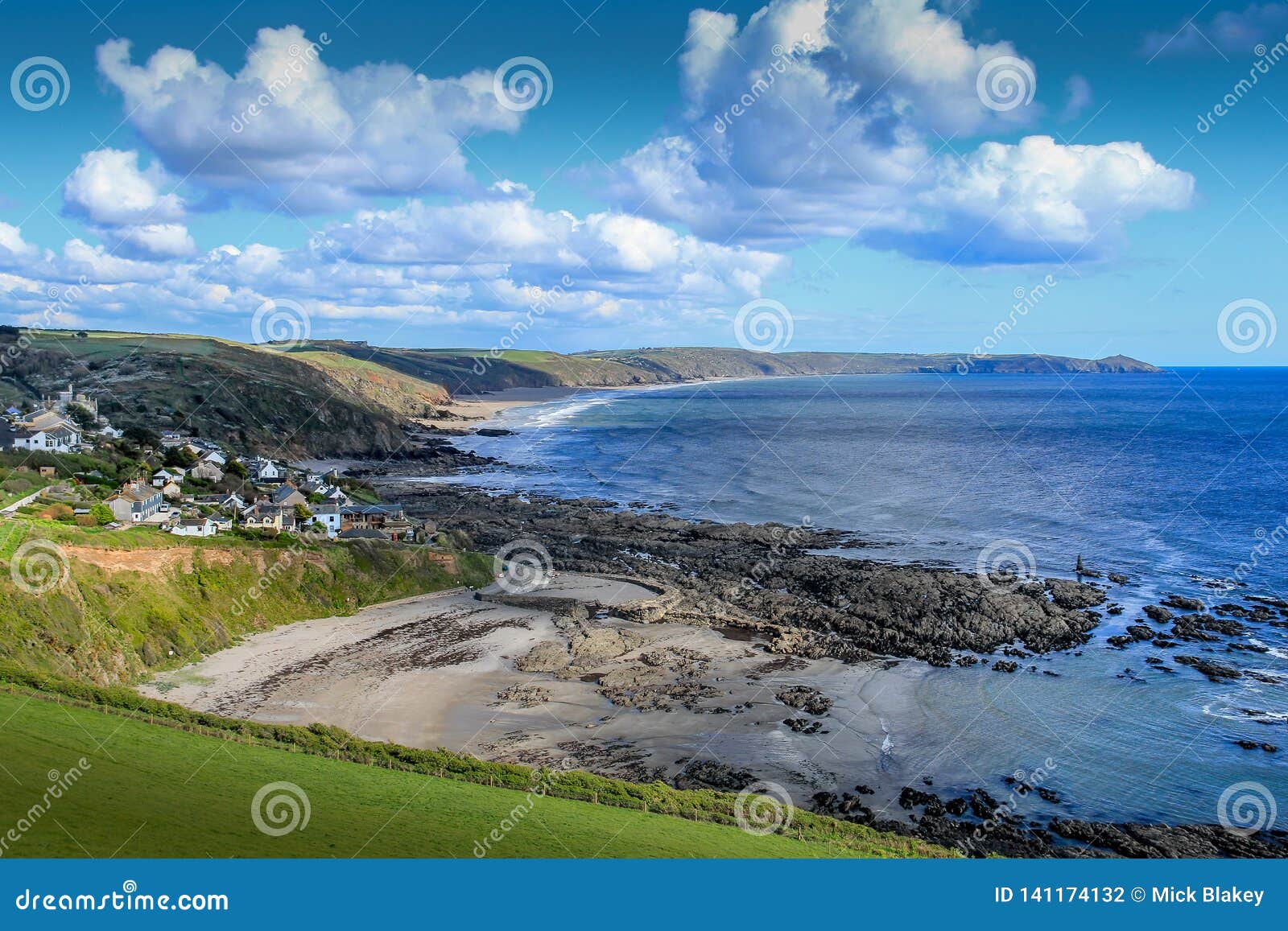 elevated view of portwrinkle, with views across whitsand bay towards rame head in cornwall