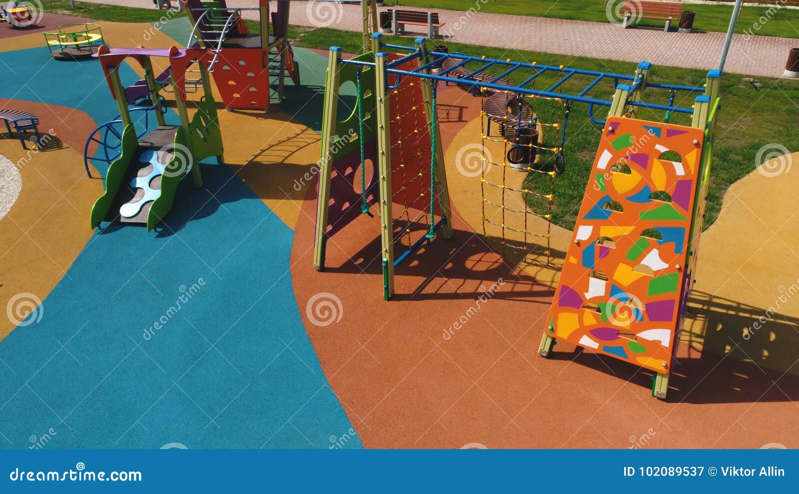 Elevated View Of Slides Swings In The Park Children Outdoor Play