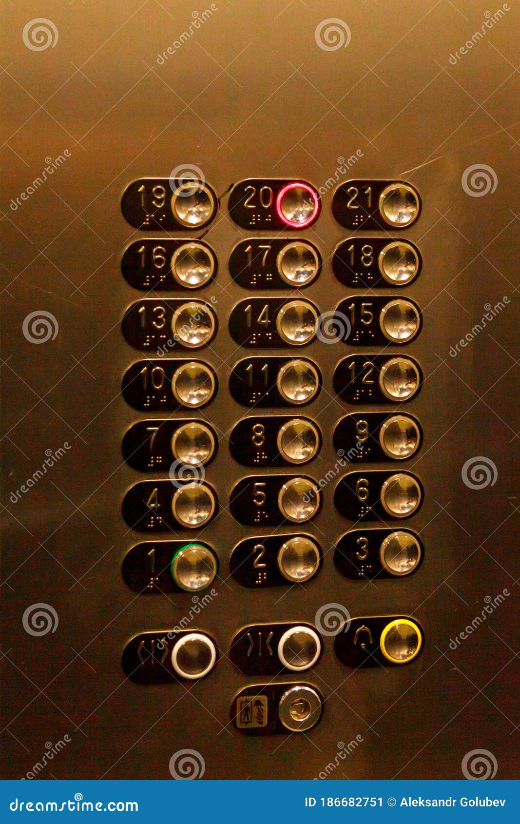 elevator buttons with the number 20 enabled