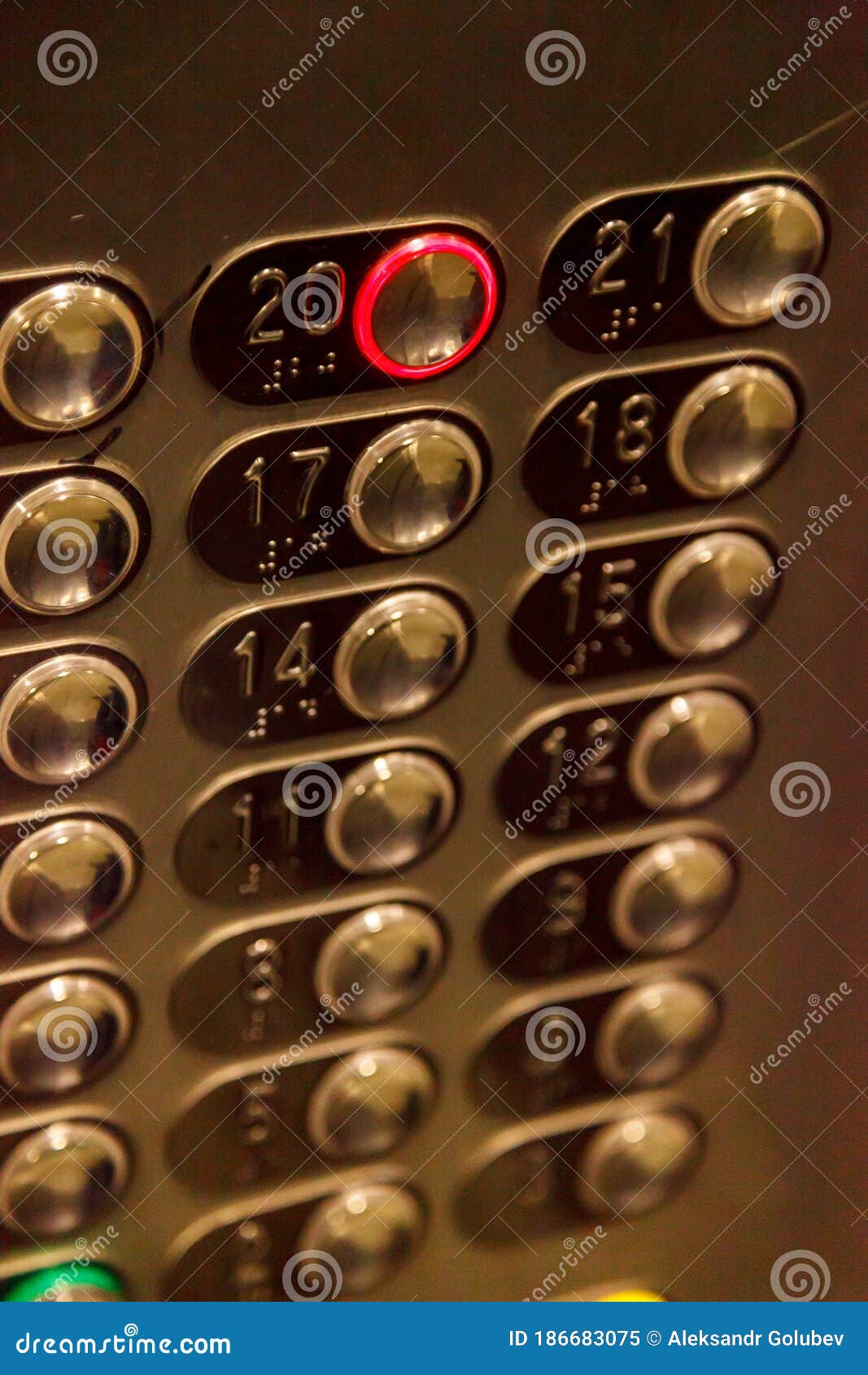 elevator buttons with the number 20 enabled