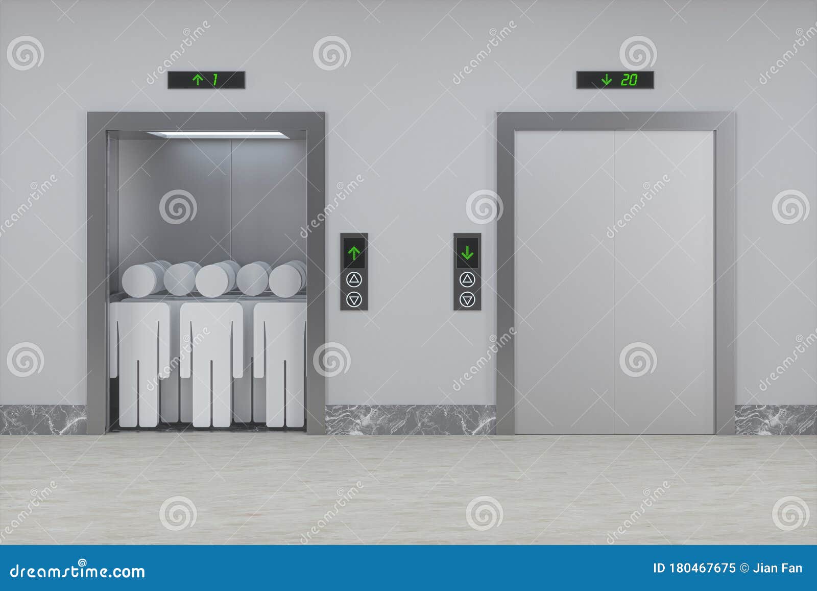 The Elevator in the Corridor, 3d Rendering Stock Illustration