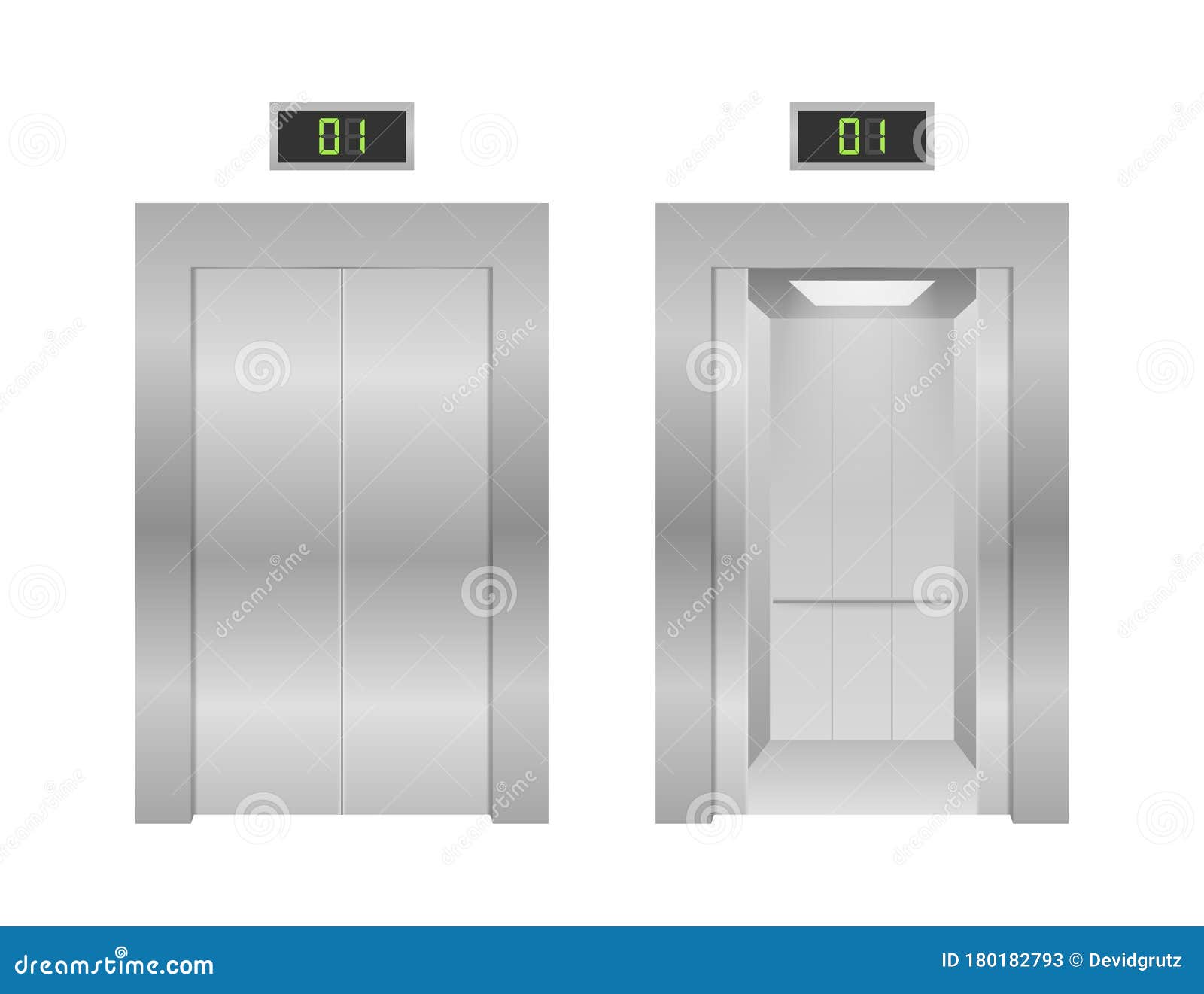 Elevator Doors. Closing and Opening Lift Metallic in Office Building