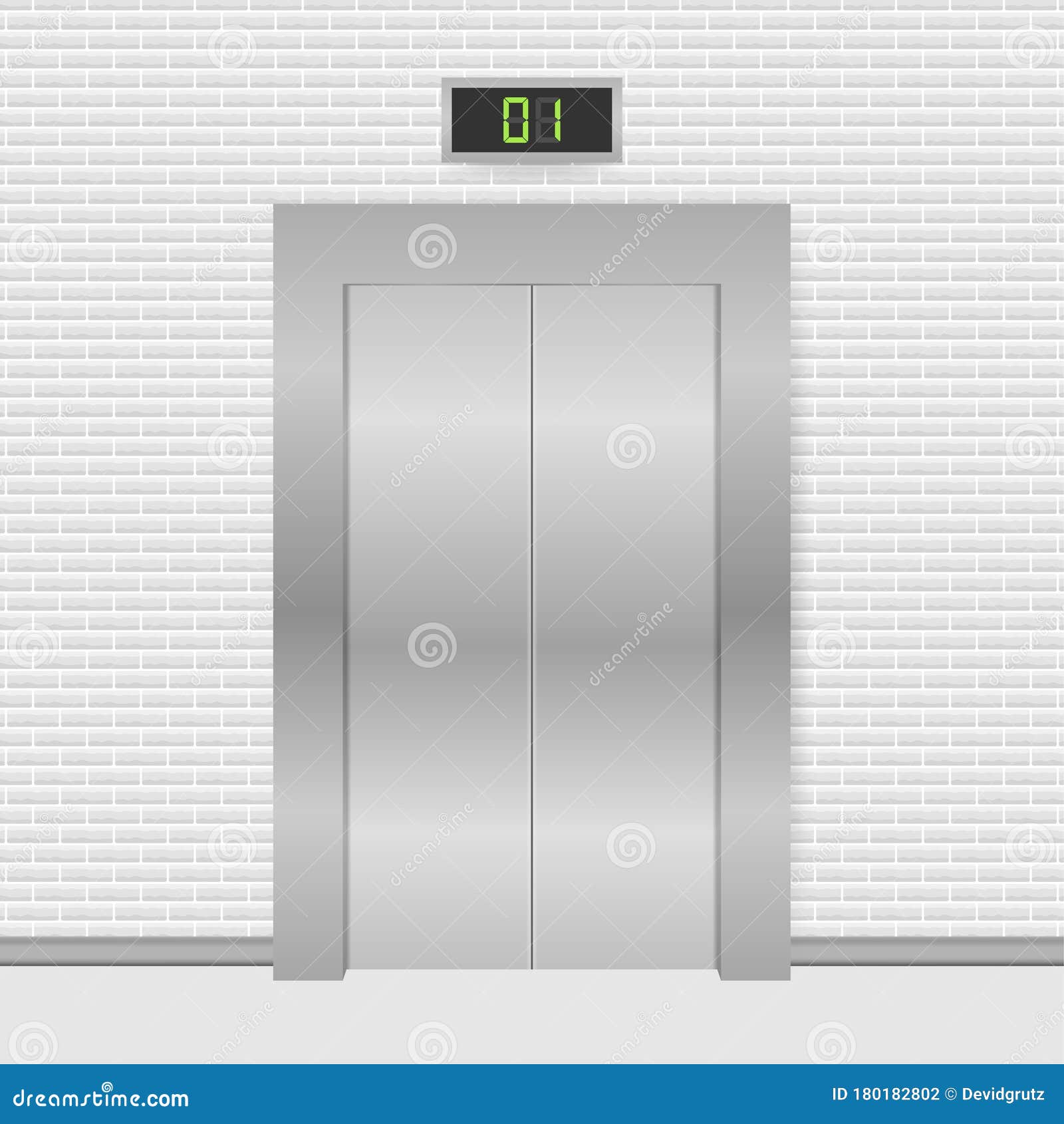 Elevator Doors. Closing and Opening Lift Metallic in Office Building