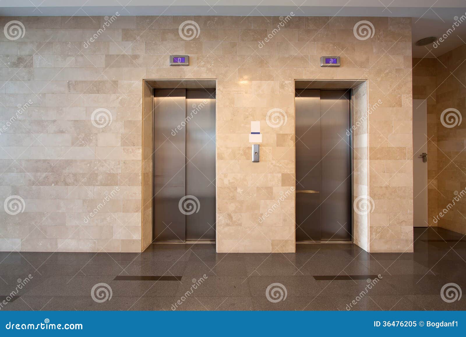 Elevator doors in lobby stock image. Image of doors, floor 36476205