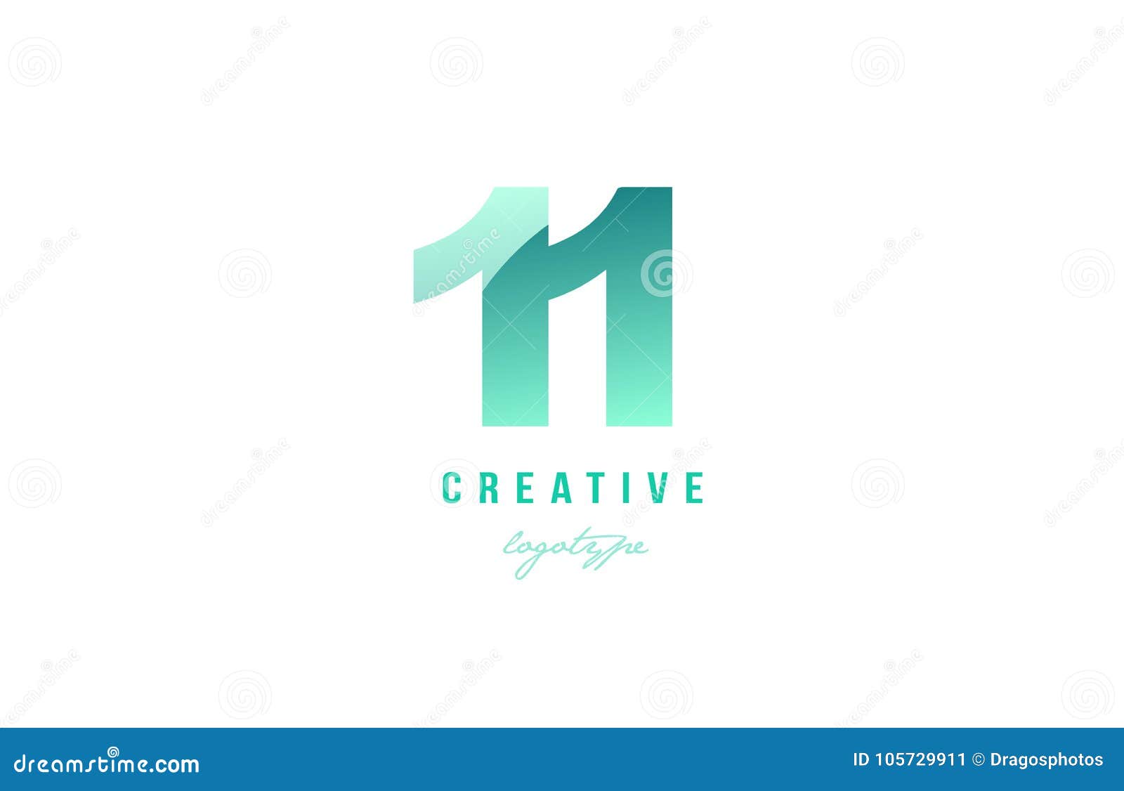 11 Eleven Green Pastel Gradient Number Numeral Digit Logo Icon D Stock ...