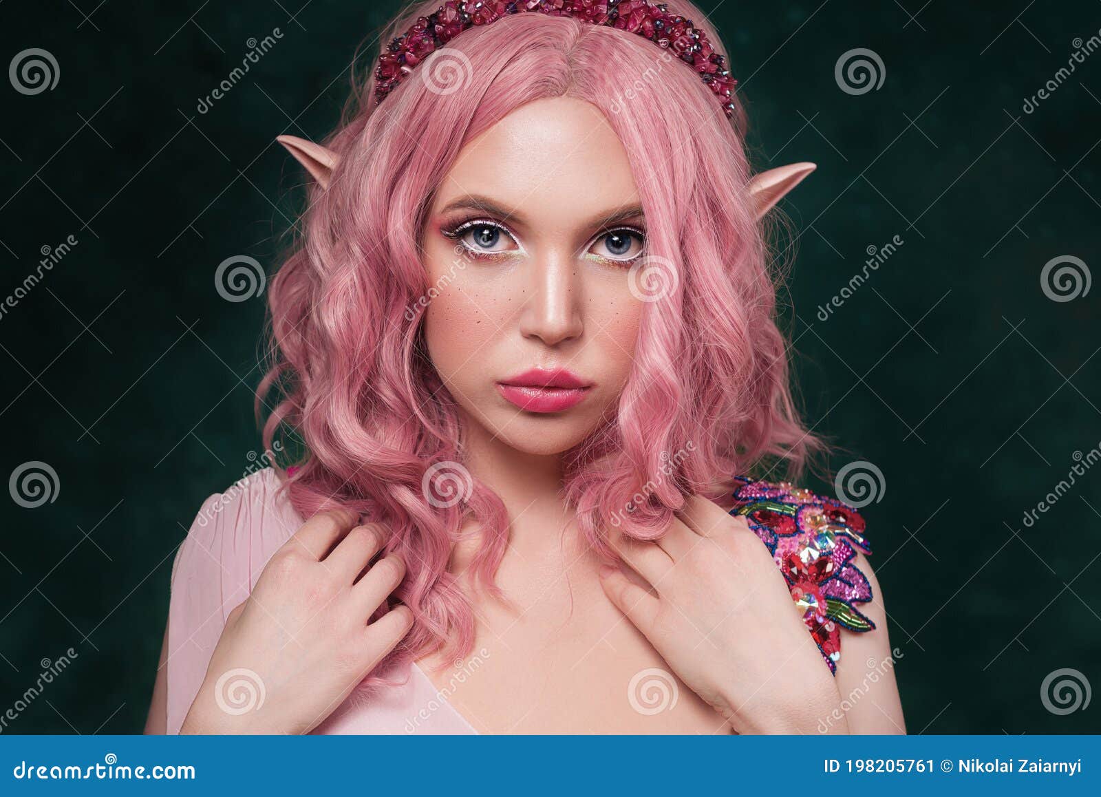 Elf Girl with Pink Hair. Fantasy Woman Stock Image Image of