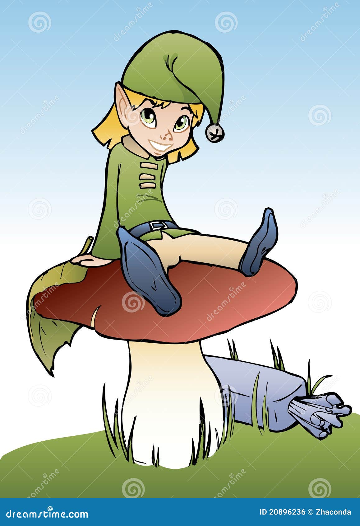 Elf on mushroom stock vector. Illustration of pose, magic 20896236