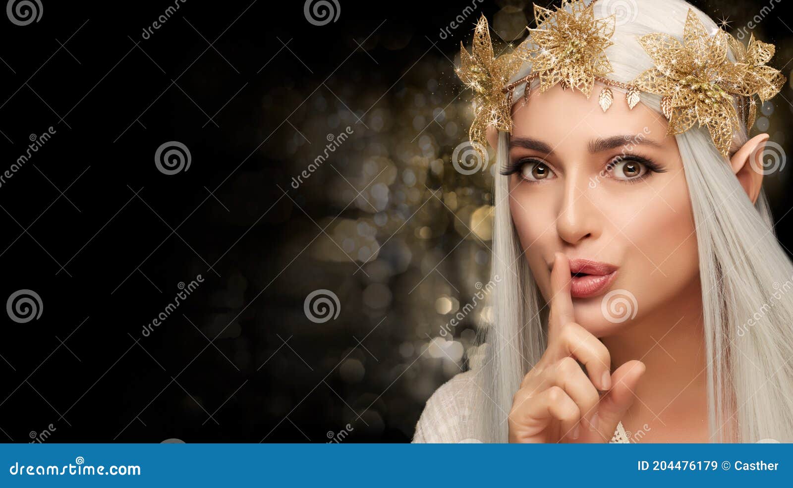 https://thumbs.dreamstime.com/z/elfo-femenino-con-flores-de-navidad-doradas-corona-gesto-silencio-signo-concepto-hada-para-hermosa-joven-traje-reina-elfa-204476179.jpg