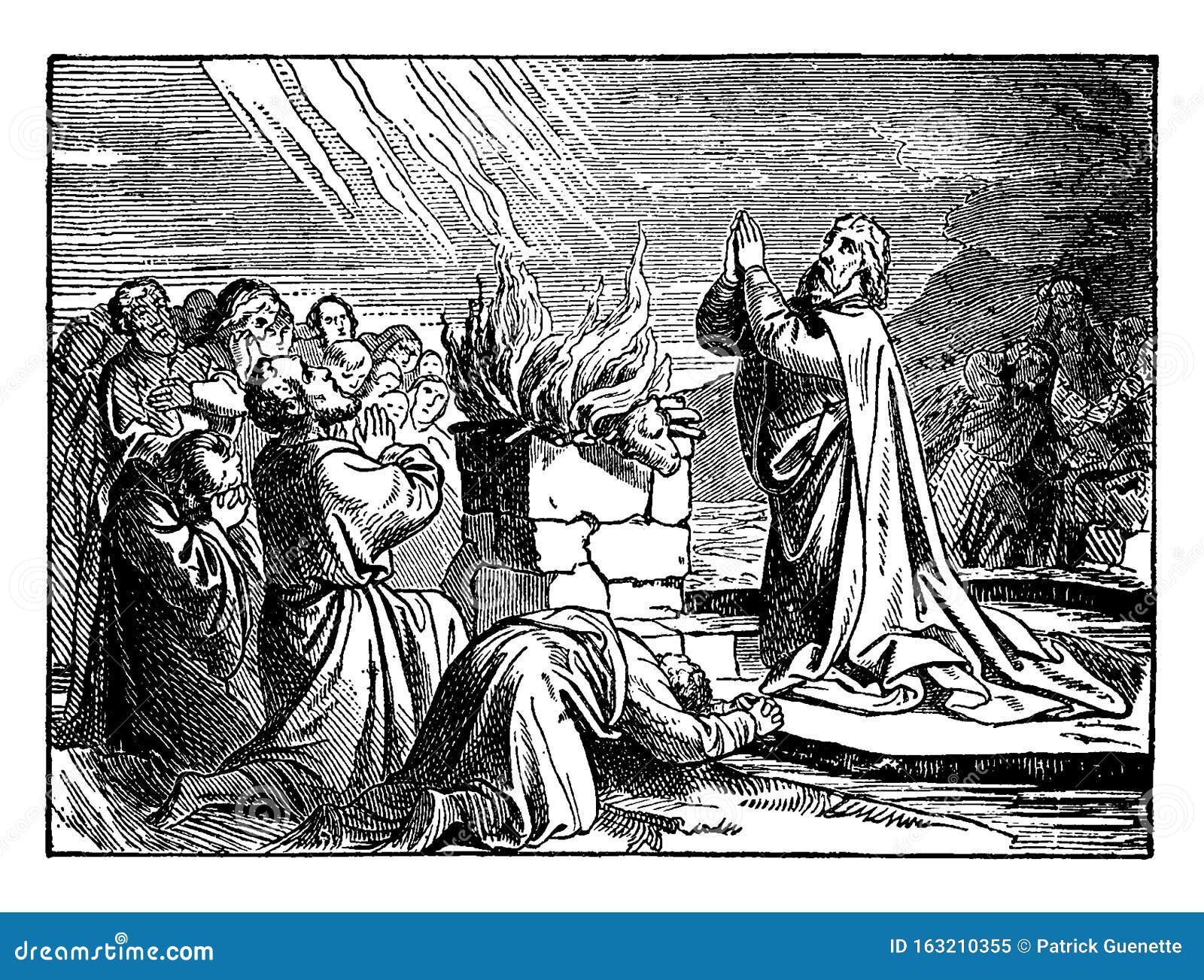 Elijah Praying To God To Set Fire To His Altar in Front of the Prophets ...