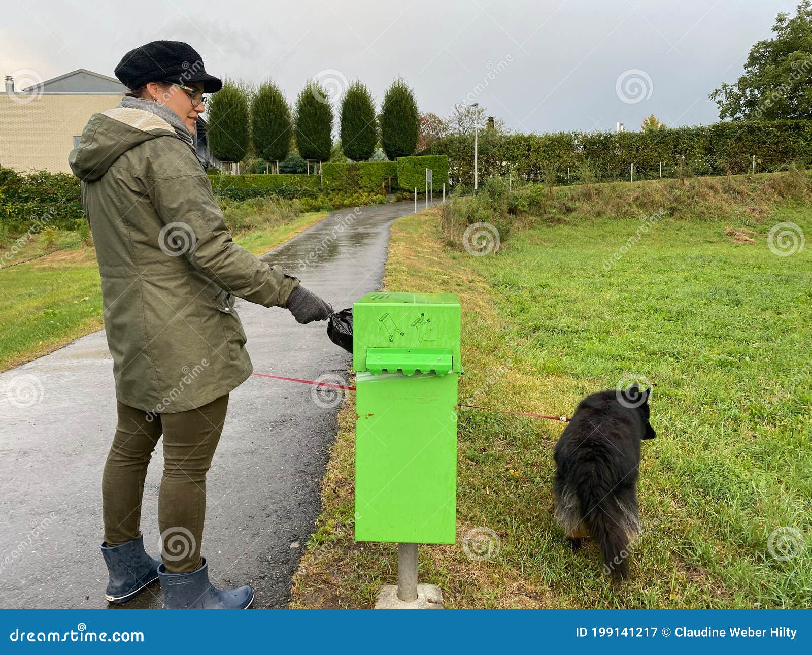 Eliminación De Bolsas De Caca De Perro En Un Contenedor Verde Imagen de  archivo - Imagen de persona, europeo: 199141217