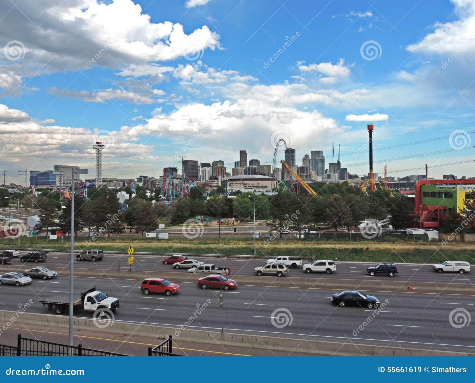 Elitch Gardens And The Downtown Denver Colorado Skyline Editorial