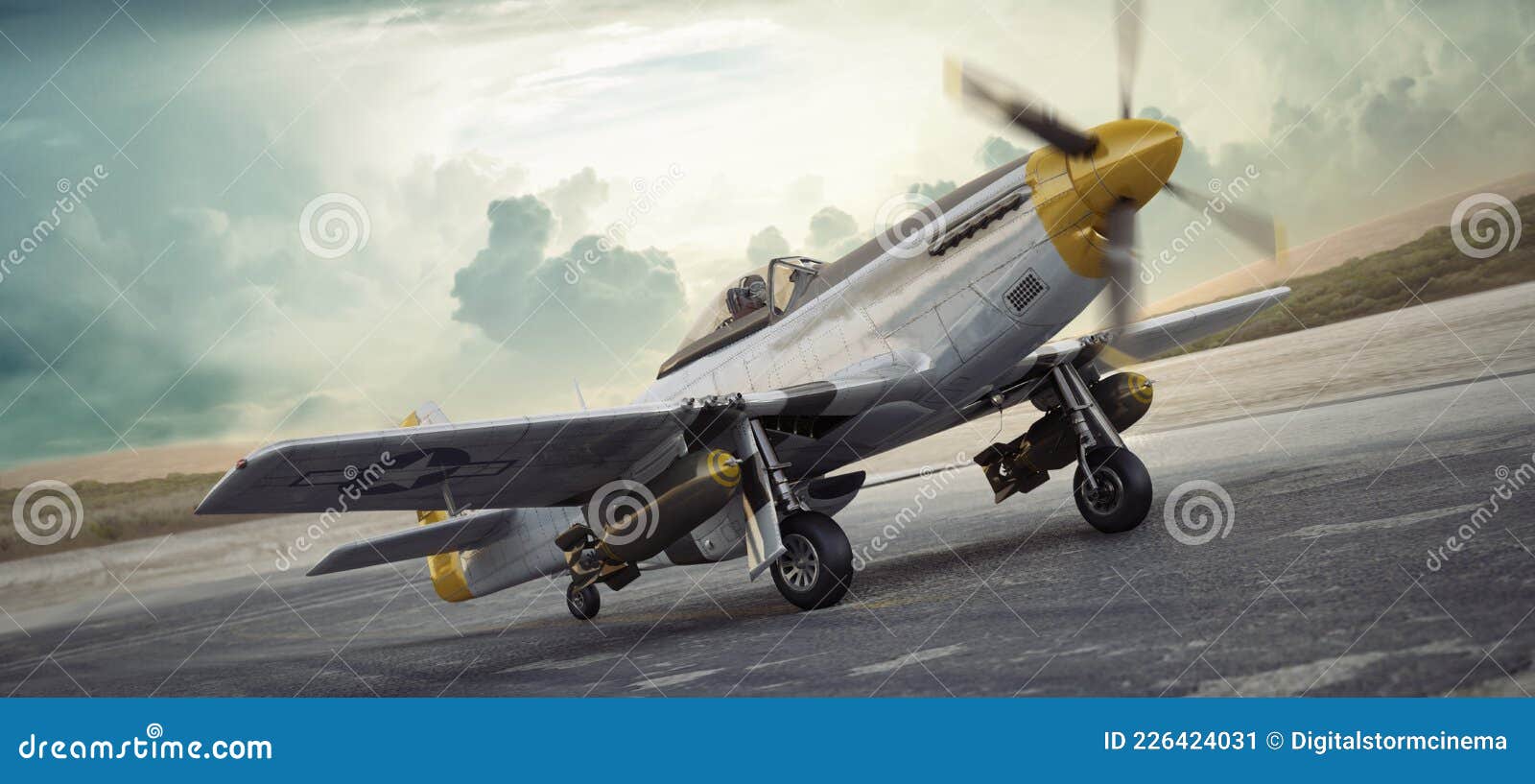 elite vintage aircraft the legendary p51 mustang taxiing down the runway towards its world war 2 mission.