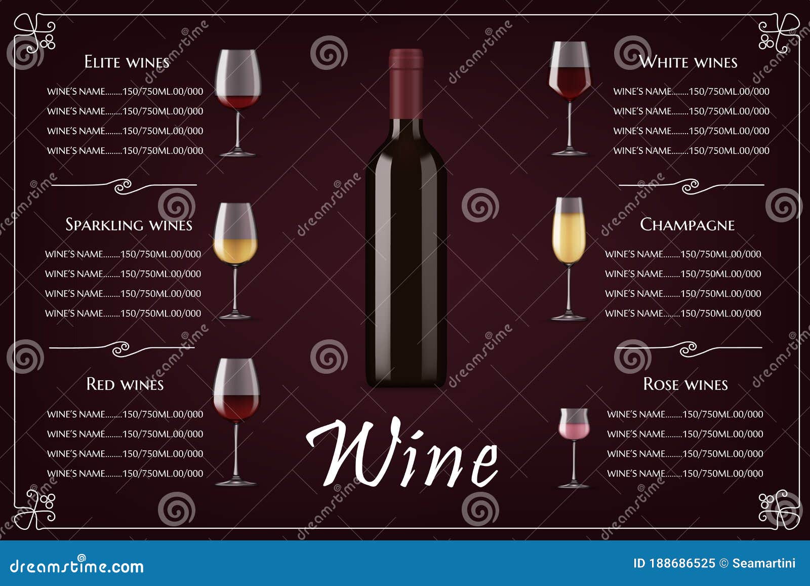 Elite Wines List, Restaurant Menu Vector Template Stock Vector Inside Wine Tasting Menu Template