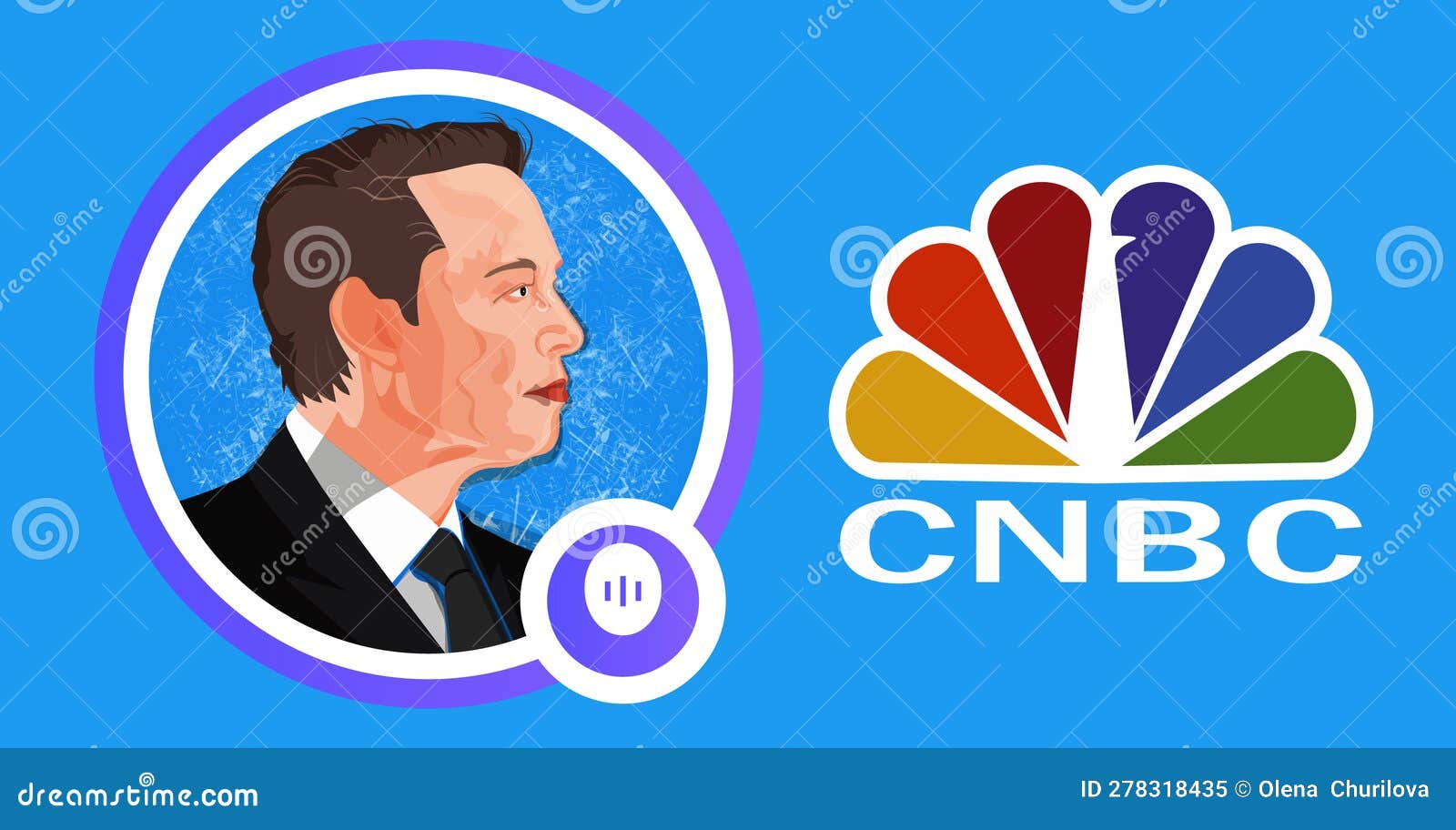 Elon Musk Profile and CNBC Logo. Elon Musk Was Interviewed by CNBC Host
