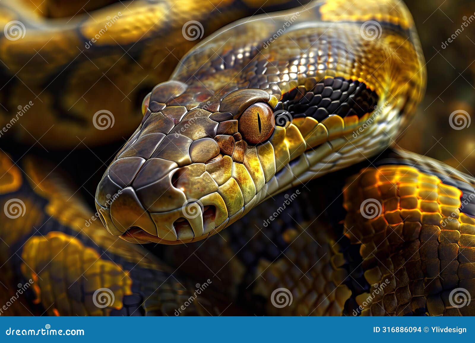 elongated anaconda snake head. generate ai