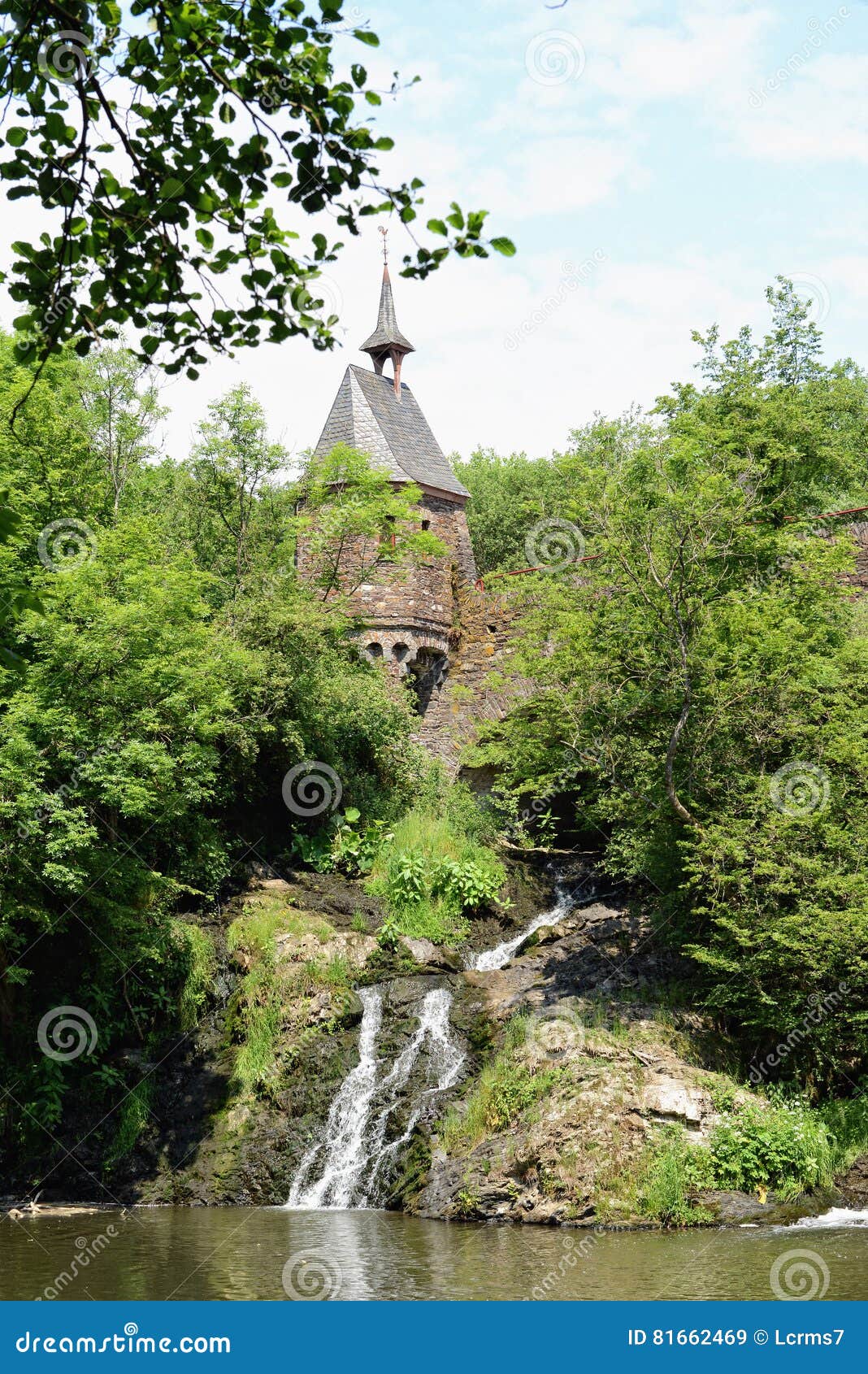 elzbach stream with waterfall on old mill