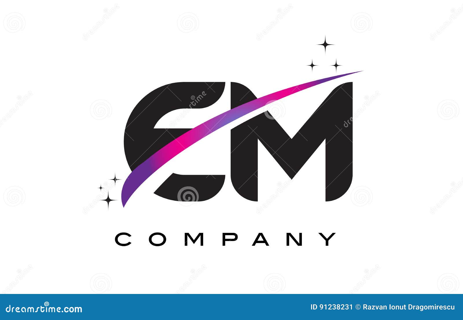em e m black letter logo  with purple magenta swoosh