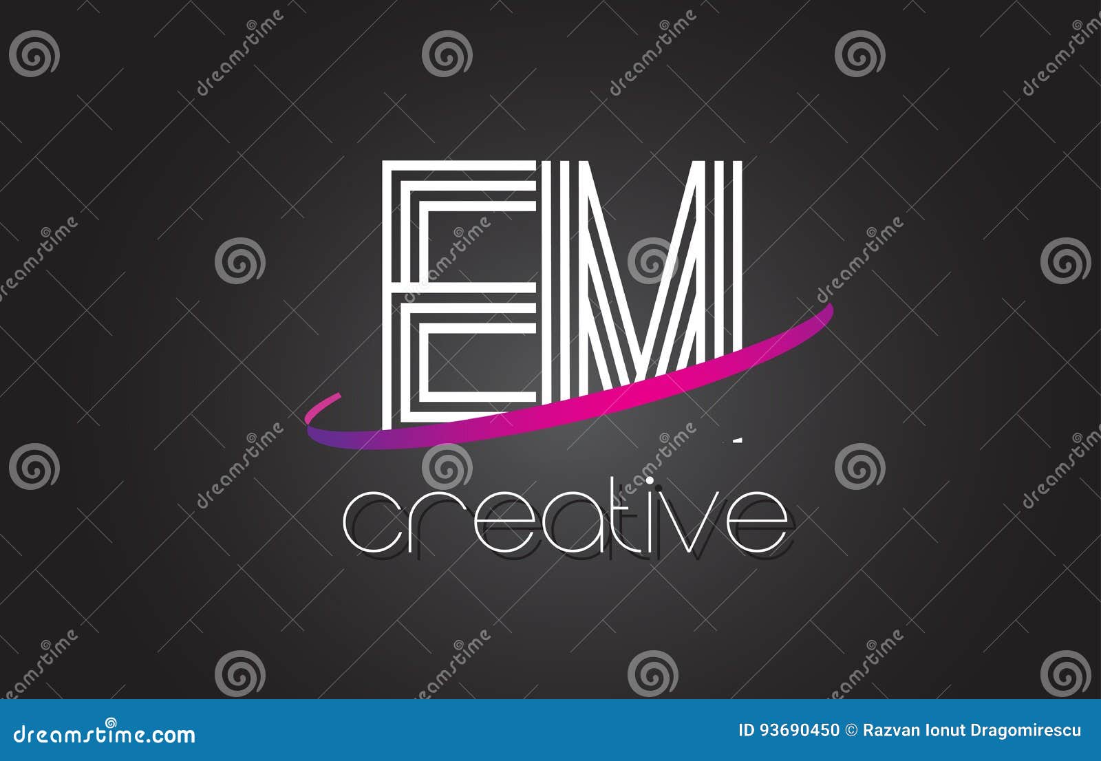 em e m letter logo with lines  and purple swoosh.