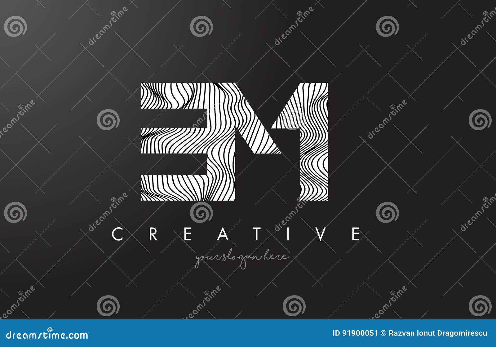 em e m letter logo with zebra lines texture  .