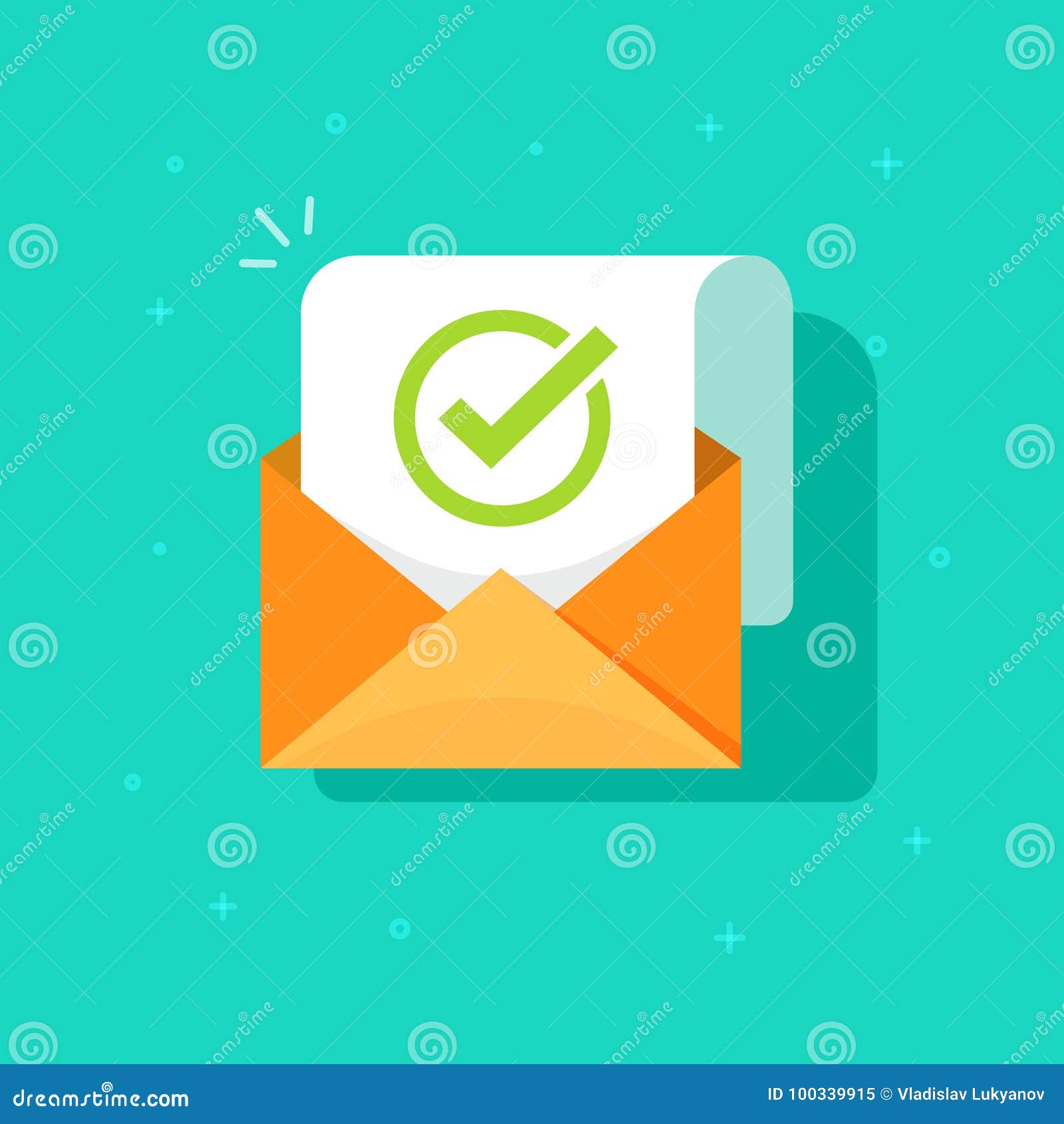 email confirmation  , flat cartoon envelope with confirmation letter document, checked and accepted