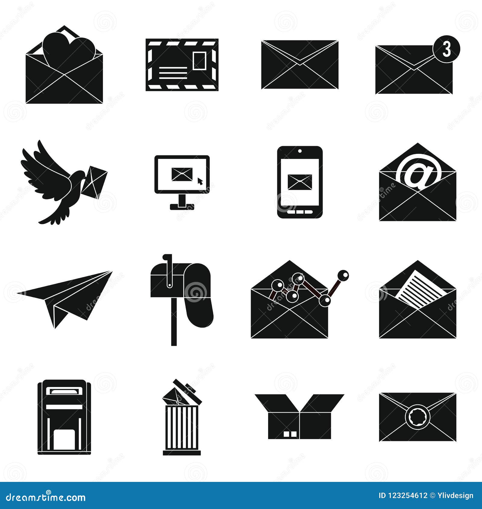 email icons set, simple ctyle