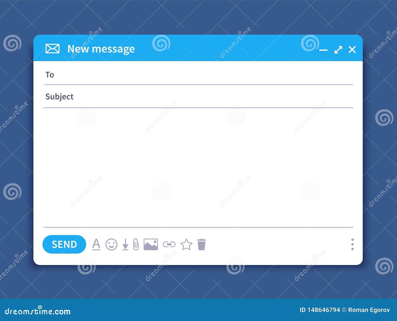 email interface. mail window template, internet message  frame, blank email ui .  email window