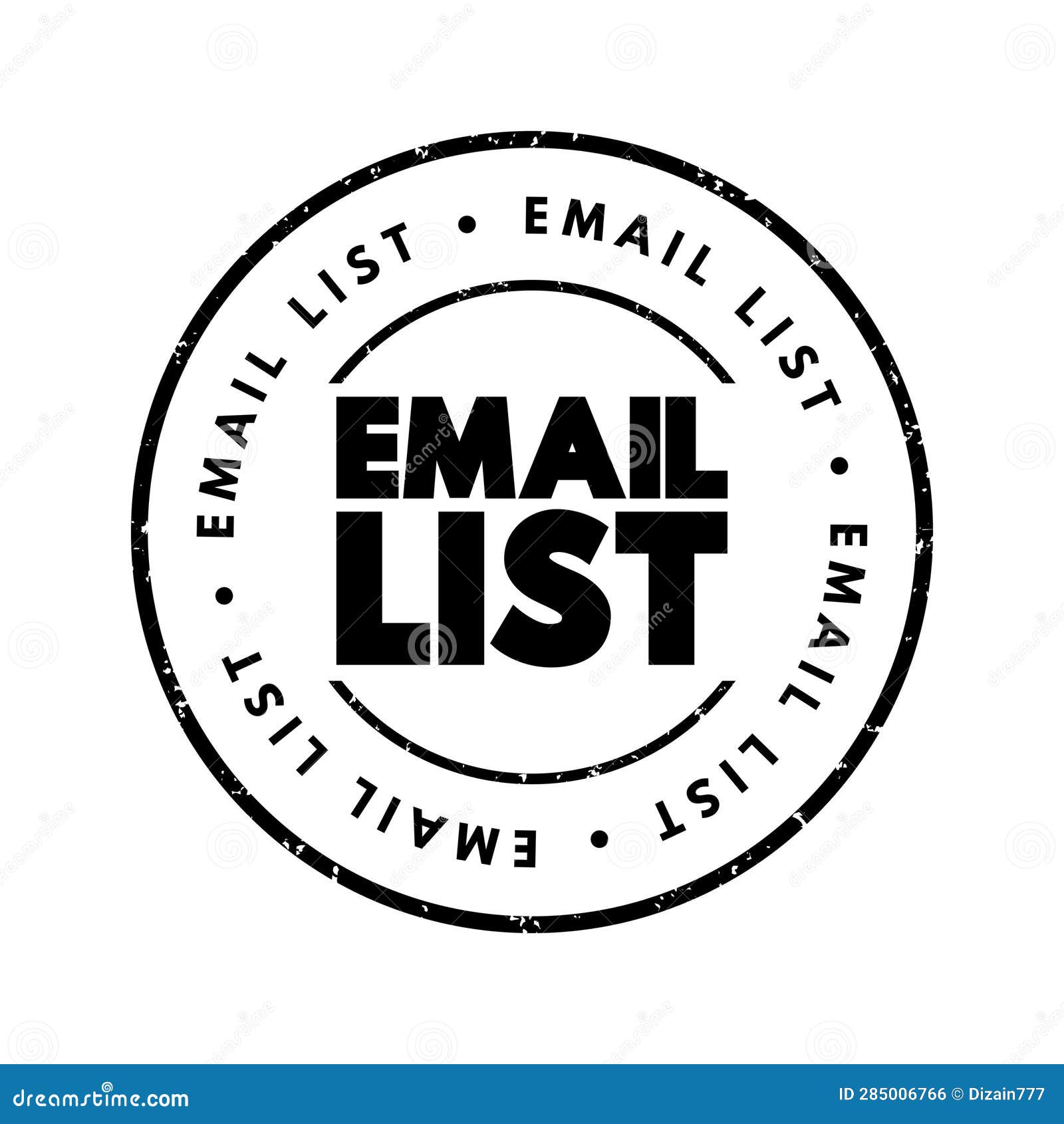 email list - collection of email addresses, text concept stamp