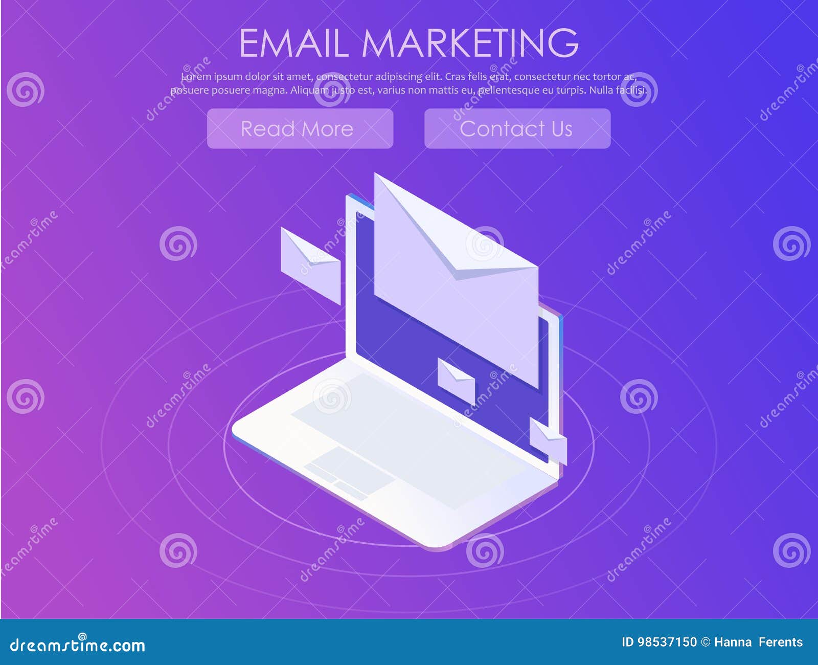 Email Marketing Banner. Computer on Abstract Gradient Background ...