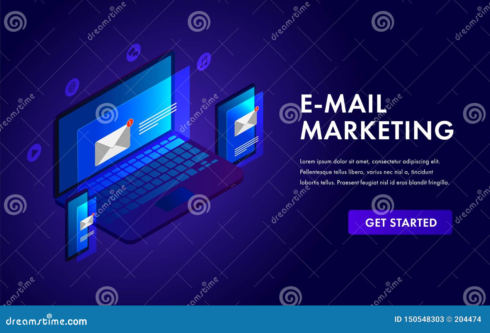 Email Marketing Isometric Template Concept for Advertising Campaign ...