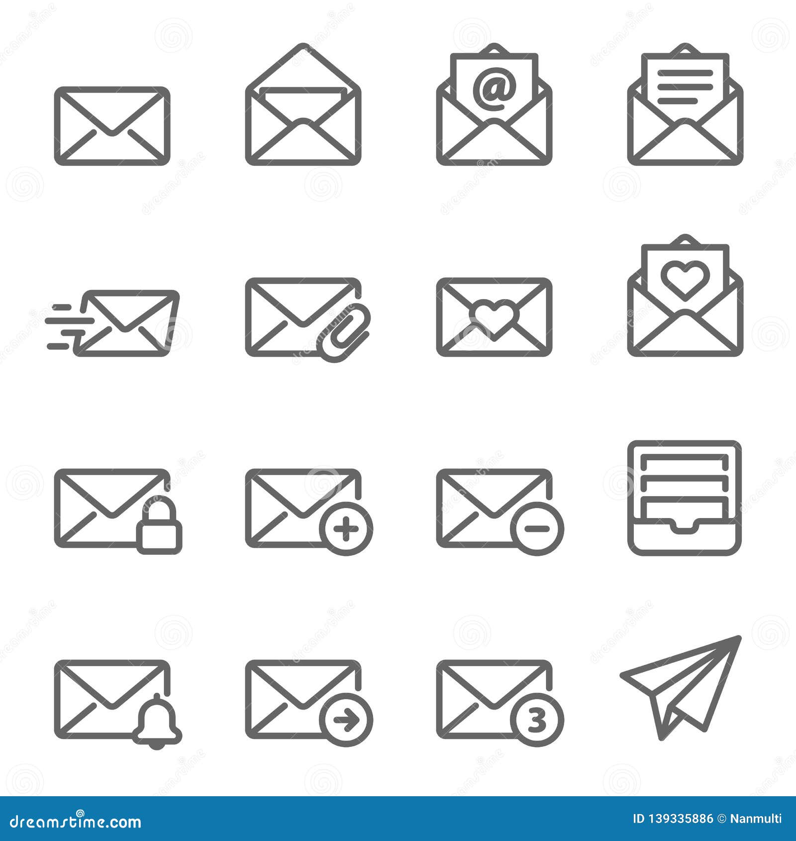 email  line icon set. contains such icons as inbox, letter, attachment, envelope and more. expanded stroke