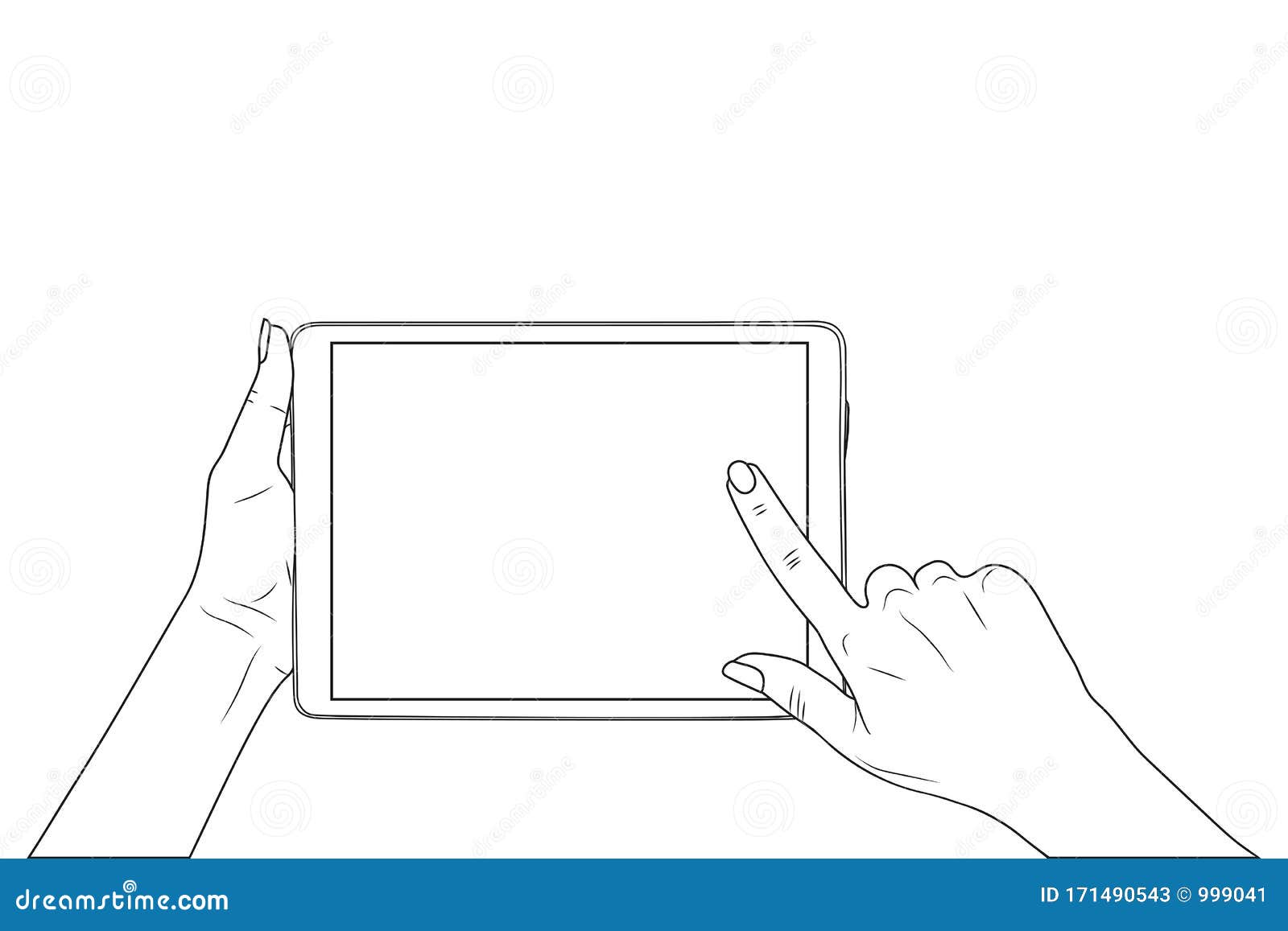 emale hands holds on the tablet, finger points. eps10  stock 