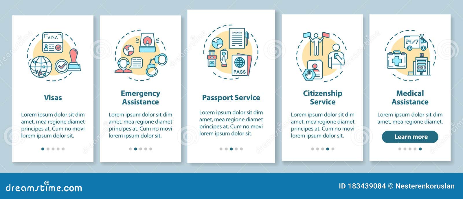 embassy assistance onboarding mobile app page screen with 